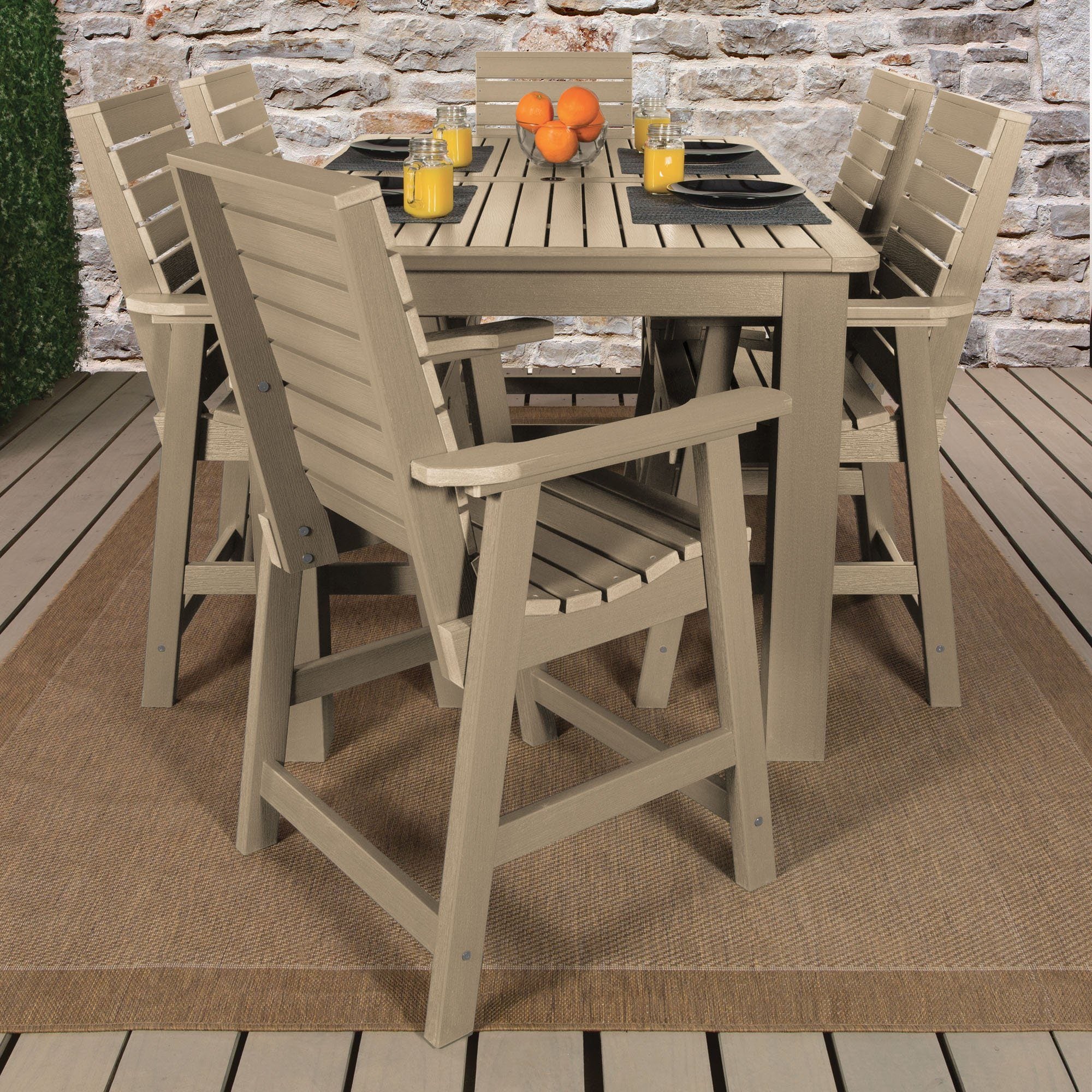 Premium Weatherly 7-Piece Rectangular Dining Set - 42in x 72in Counter Height Table with Chairs - Perfect for Patio, Backyard & Outdoor Entertaining