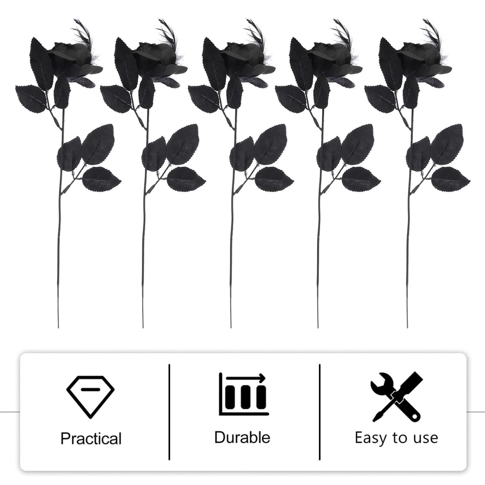 NUOBESTY 5pcs Artificial Silk Rose Bouquet - Halloween Home Decor, DIY Wedding Floral Arrangement, Bridal Centerpiece, Table Decor for Parties & Events