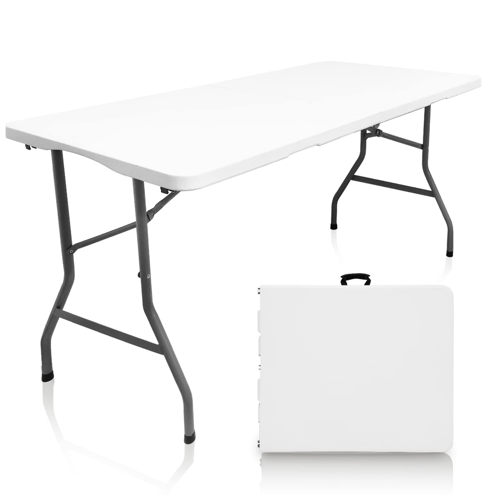 CampLand 5 FT Heavy Duty Folding Plastic Table - Indoor Outdoor Square Dining Table with Handle & Lock - Portable for Picnic, Party, Camping, BBQ, Tailgating (60