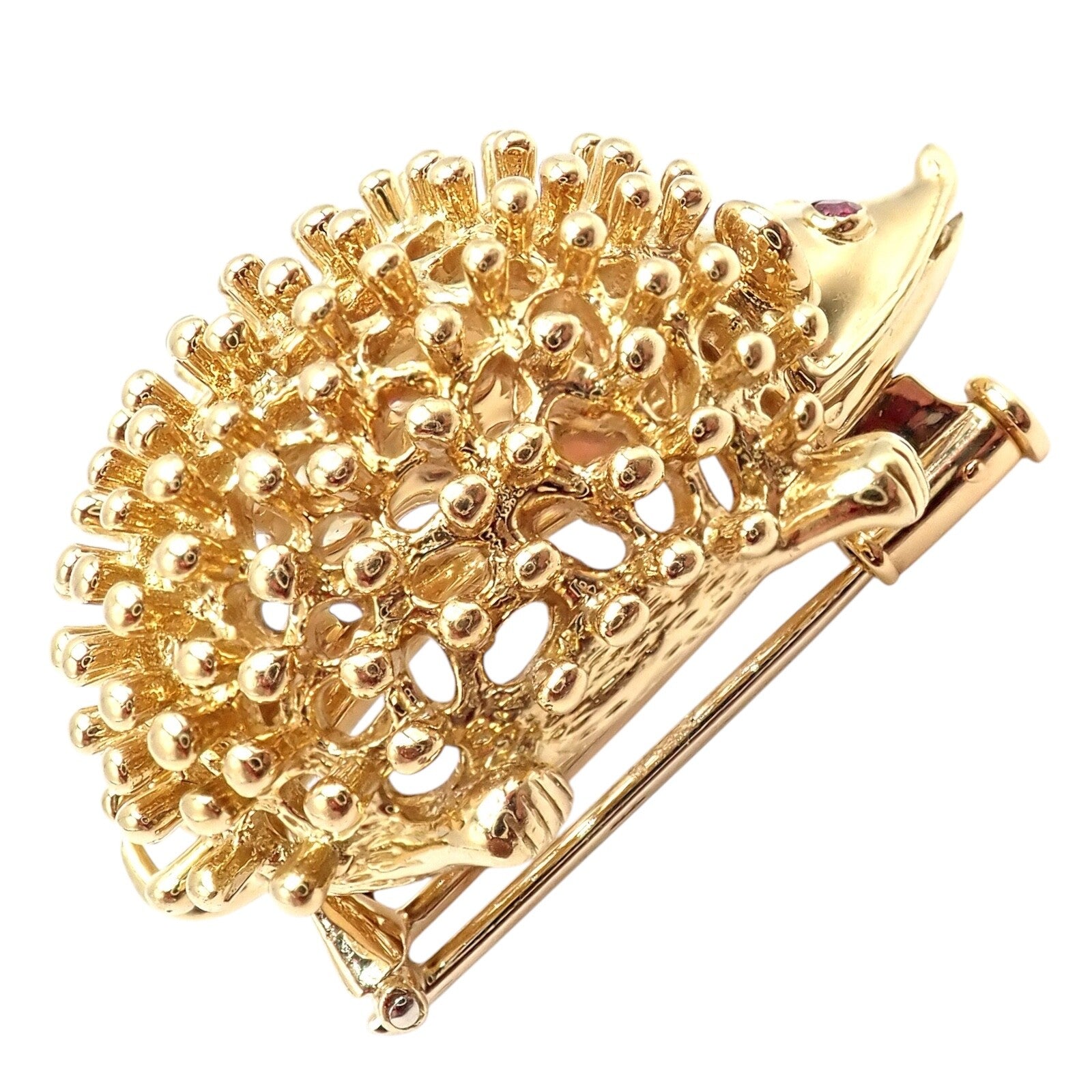 Vintage Tiffany & Co Schlumberger 18k Yellow Gold Hedgehog Ruby Brooch Pin - Luxury Collectible Jewelry for Special Occasions & Gifts