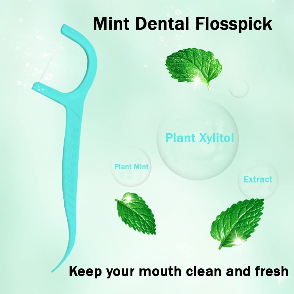 100Pcs Mint Dental Floss Picks | Teeth Cleaning Floss Sticks | Fresh Breath Oral Care for Travel, Office & Home Use