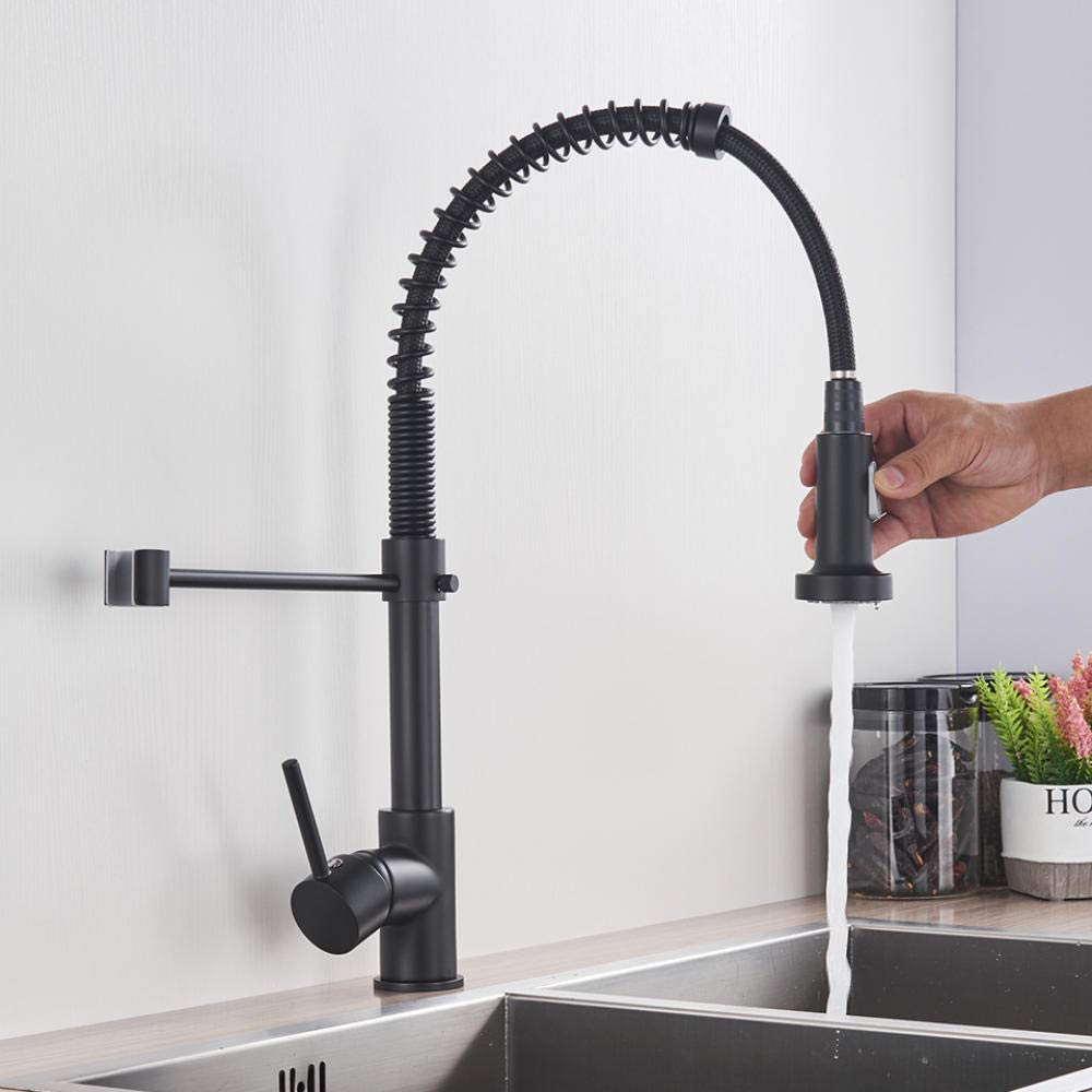 360° Swivel Black Kitchen Faucet - Deck Mounted Mixer Tap with Stream Sprayer Nozzle for Hot & Cold Water - Perfect for Modern Kitchens, Small Spaces & Easy Dishwashing