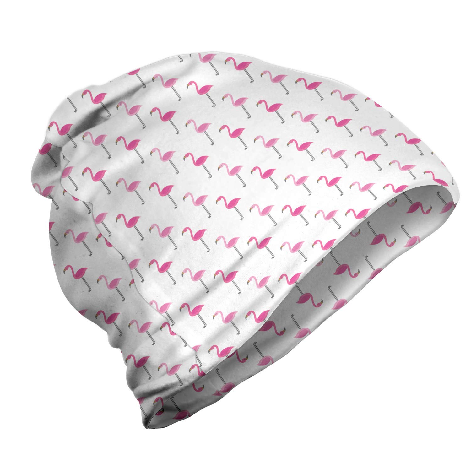 Ambesonne Unisex Beanie - Minimal Exotic Birds Design, Soft Winter Hat for Men & Women, Pink and White Knit Beanie for Hiking, Outdoor Activities & Cold Weather Fashion
