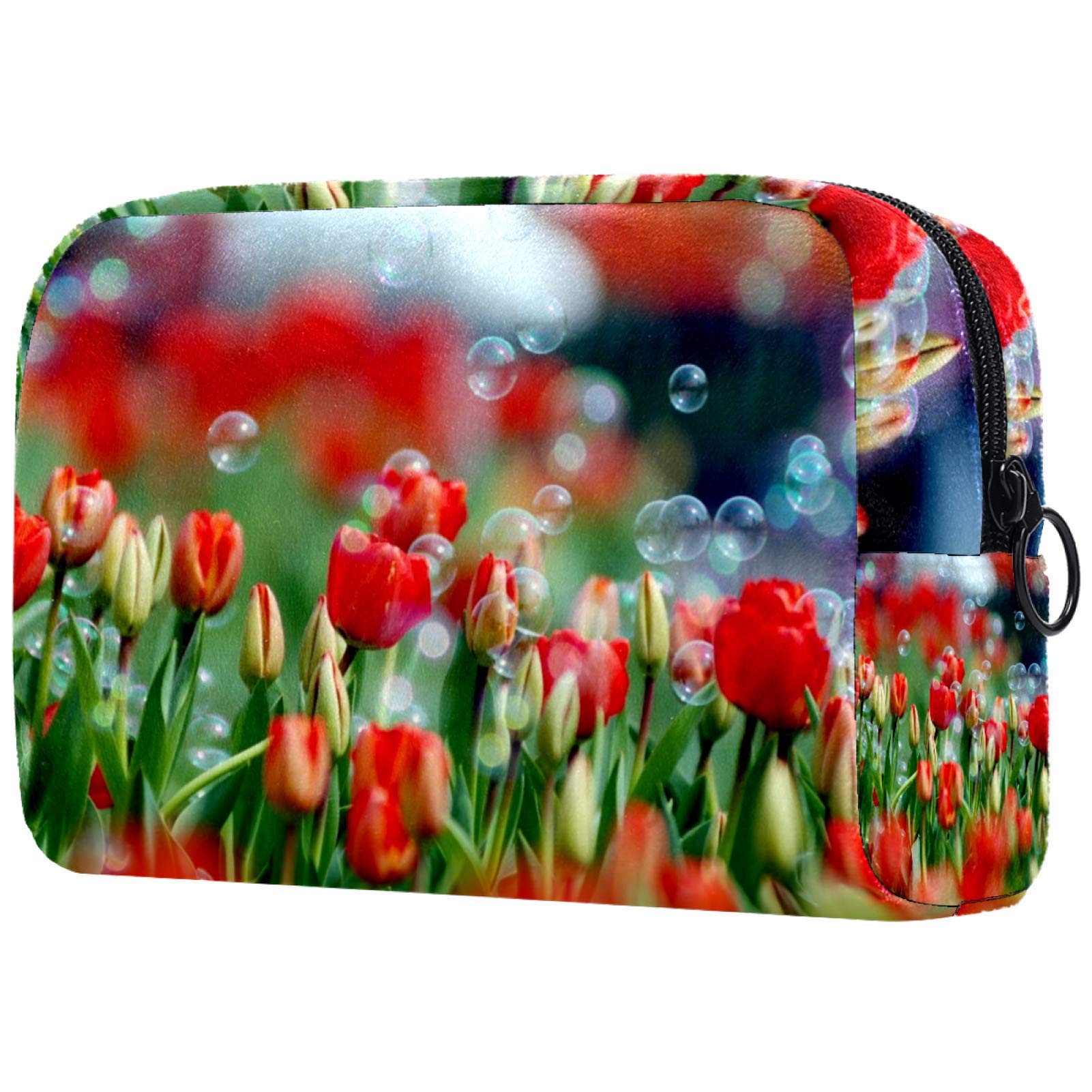 Portable Travel Toiletry Bag with Red Tulips Design - Waterproof Cosmetic Organizer (7.3x3x5.1 inches) for Makeup, Toiletries & Travel Essentials - Perfect for Vacation, Gym, Business Trips & Daily Use