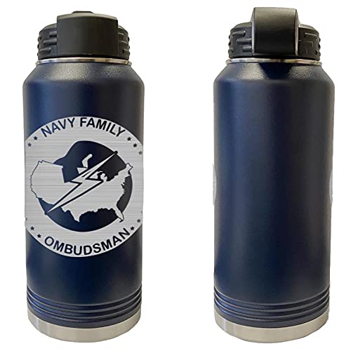 **Custom Navy Ombudsman Badge Laser Engraved 32oz Stainless Steel Water Bottle - Insulated, Leak-Proof - Perfect for Military Gifts, Office Use & Outdoor Activities**