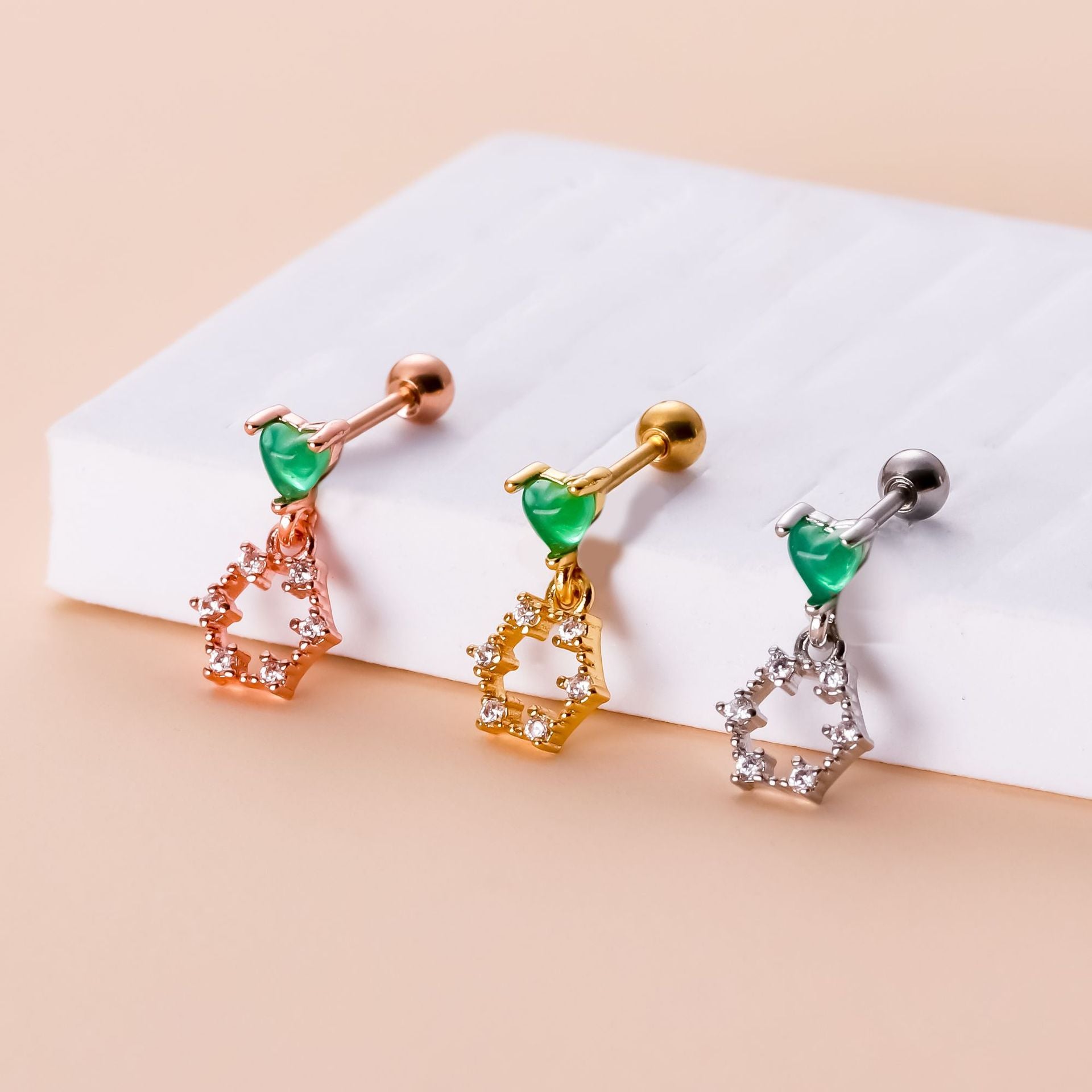 20G Cartilage Dangle Heart Earrings - Flat Back Conch Earrings for Women | Perfect for Daily Wear, Parties & Gifts | HSPJ734