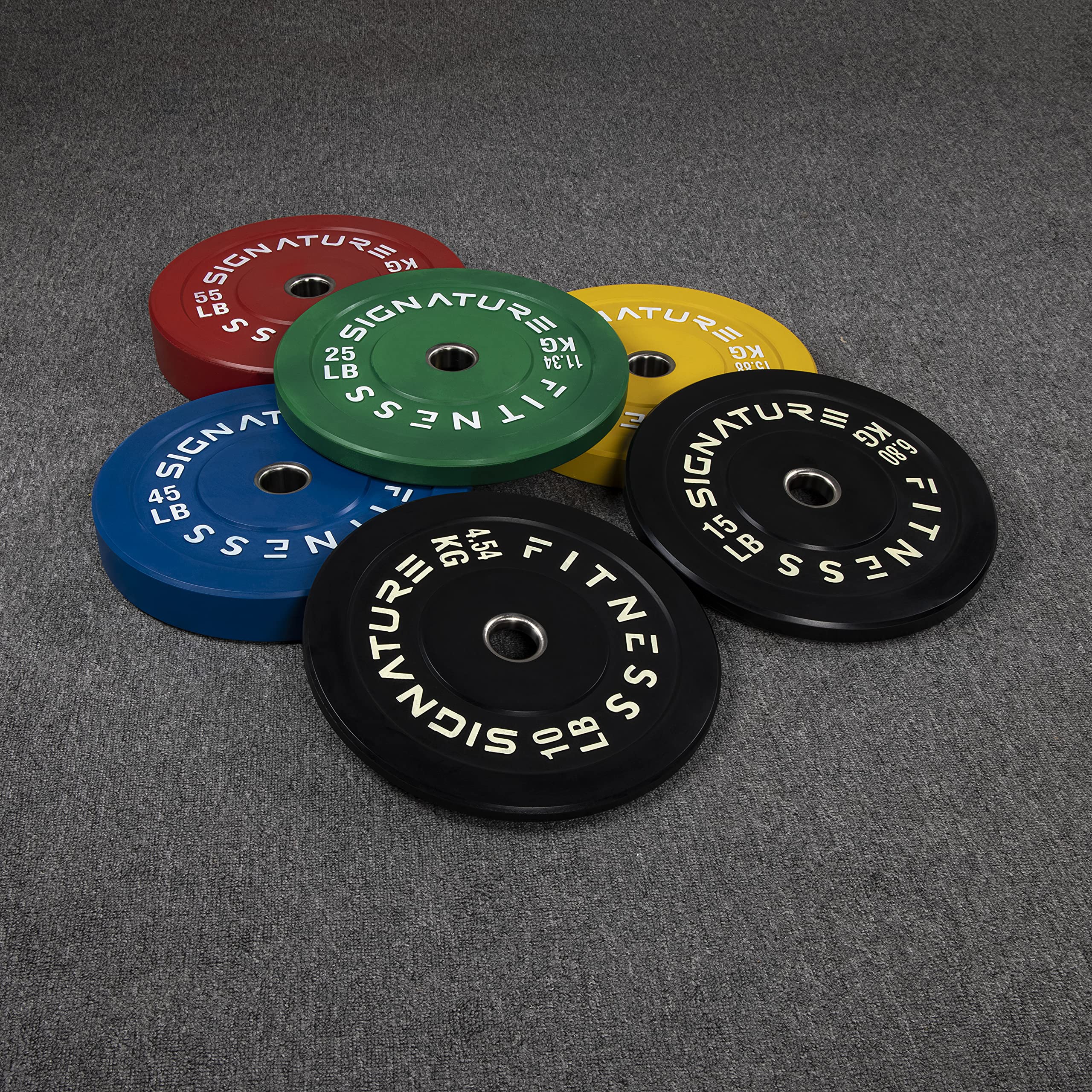 Signature Fitness 2 Inch Olympic Bumper Plates - 45LB Weight Plate with Steel Hub for CrossFit, Powerlifting & Home Gym - Durable Rubber Coated Bumper Plates for Weight Training & Strength Workouts