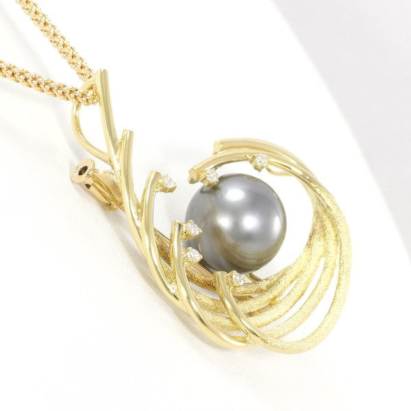 18K Yellow Gold Black Tahitian Pearl Diamond 2-Way Convertible Necklace & Brooch - Elegant Jewelry for Weddings, Parties & Special Occasions