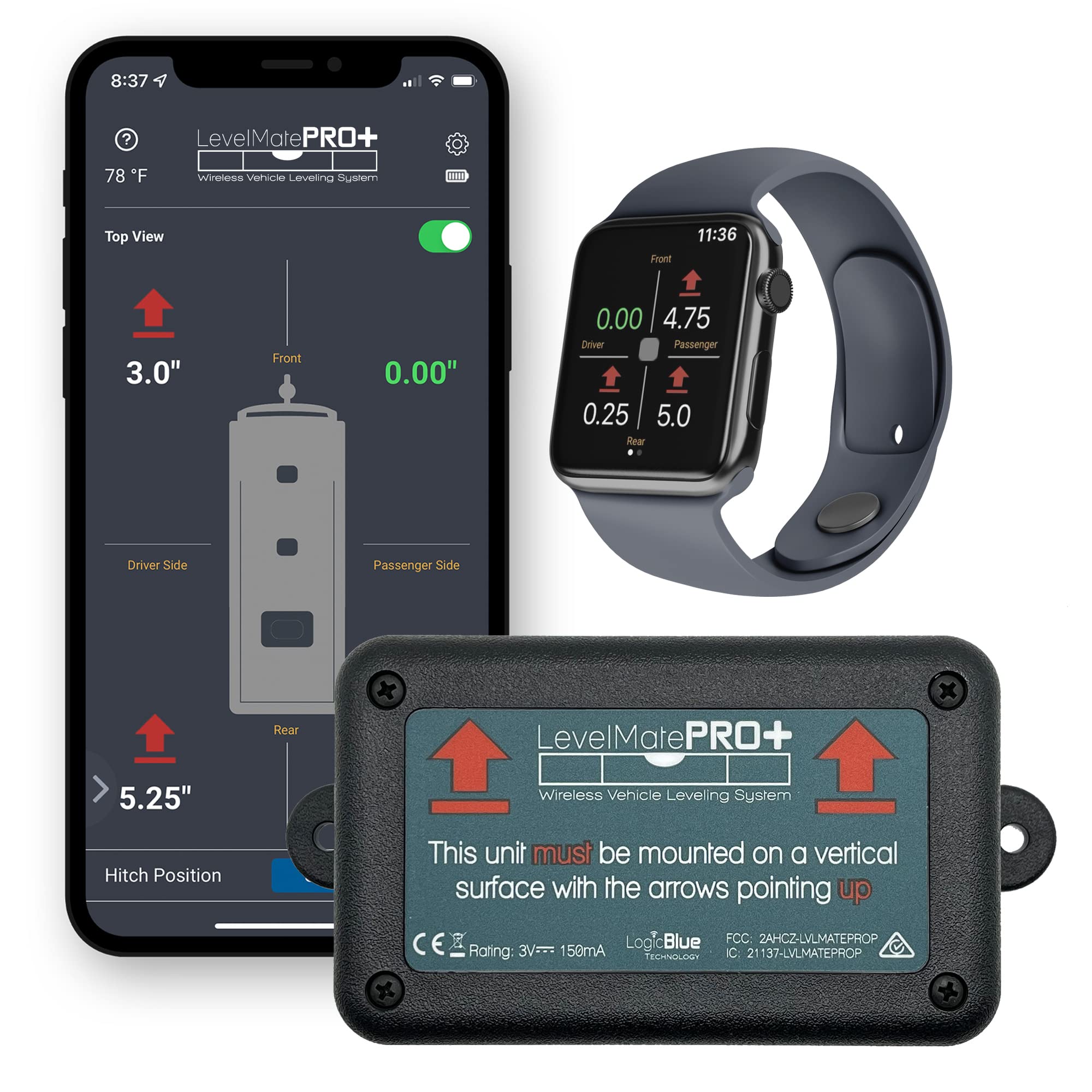LogicBlue Technology LevelMatePRO+ Wireless RV Leveling System - Bluetooth Leveler for Campers & Travel Trailers | Easy Setup with Mobile App & Apple Watch Compatibility | Perfect for RV Camping, Road Trips & Outdoor Adventures