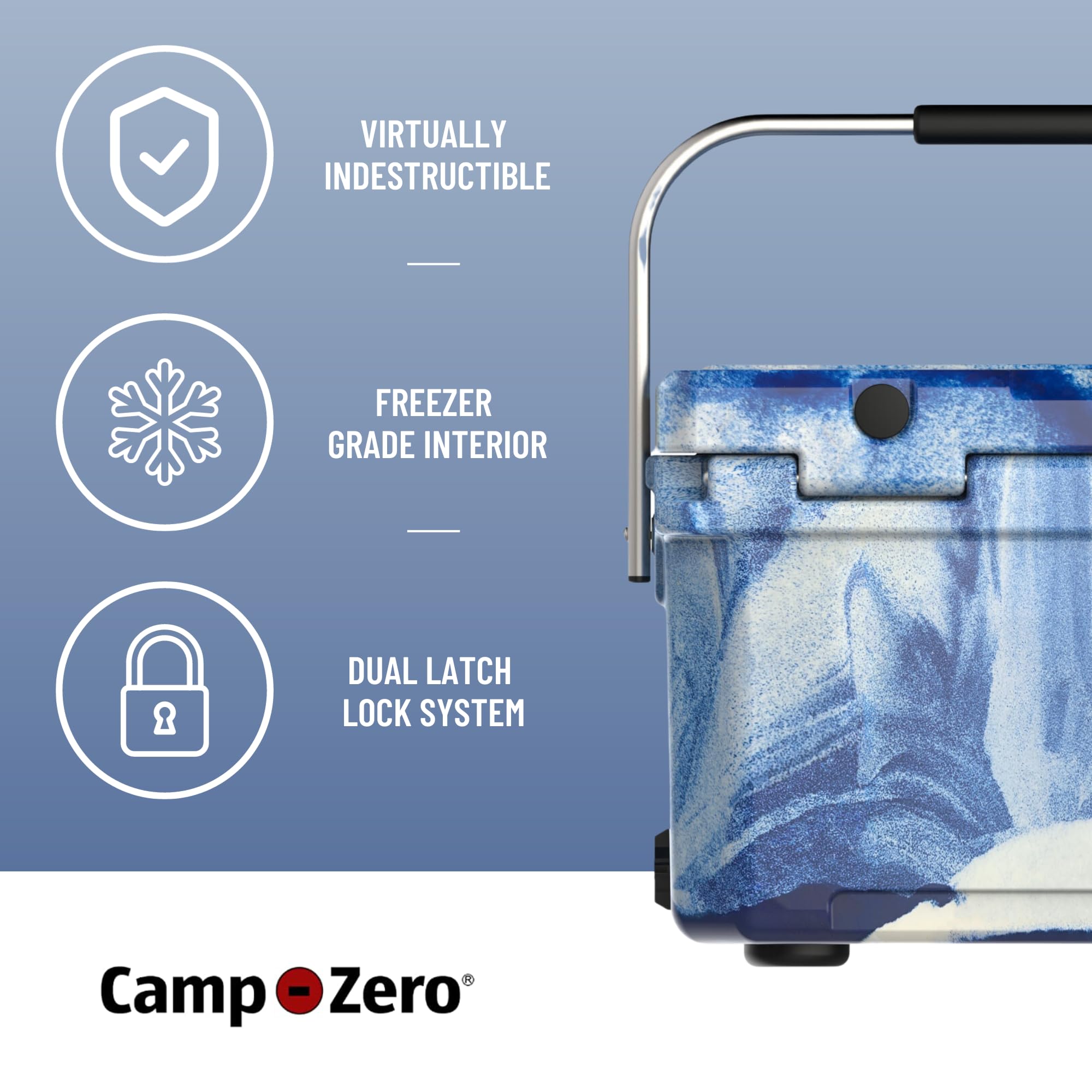 CAMP-ZERO 21 Quart Rotomolded Hard Cooler - Heavy Duty Insulated Ice Chest with 4 Cup Holders - Bear Proof Cooler for Camping, Fishing, BBQ, Tailgating & Outdoor Adventures - Keep Drinks Cold for Days on Road Trips, Beach Days & Backpacking
