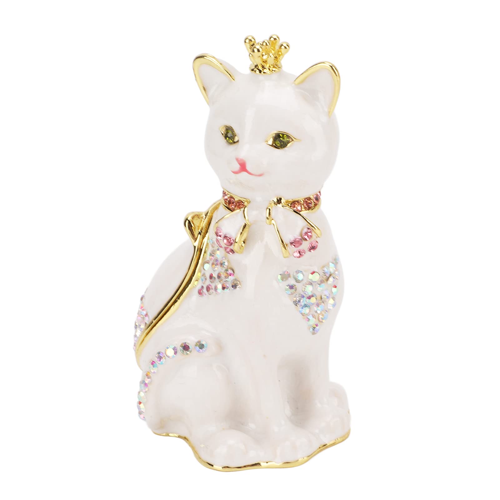 Sparkling Rhinestone Cat Jewelry Box with Hinged Lid - Handpainted Cat Decor Trinket Box for Rings, Earrings & Necklace Storage - Elegant Home Decor Organizer for Women & Girls (Perfect for Bedroom Vanity, Gift Giving & Jewelry Organization)