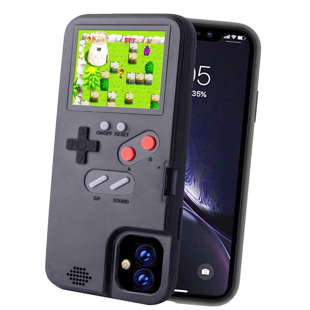 **POKPOW Retro Game Phone Case for iPhone 12 Mini - Built-in 36 Classic Games, Protective Cover (Black) - Perfect for Gaming on the Go & Nostalgic Entertainment**