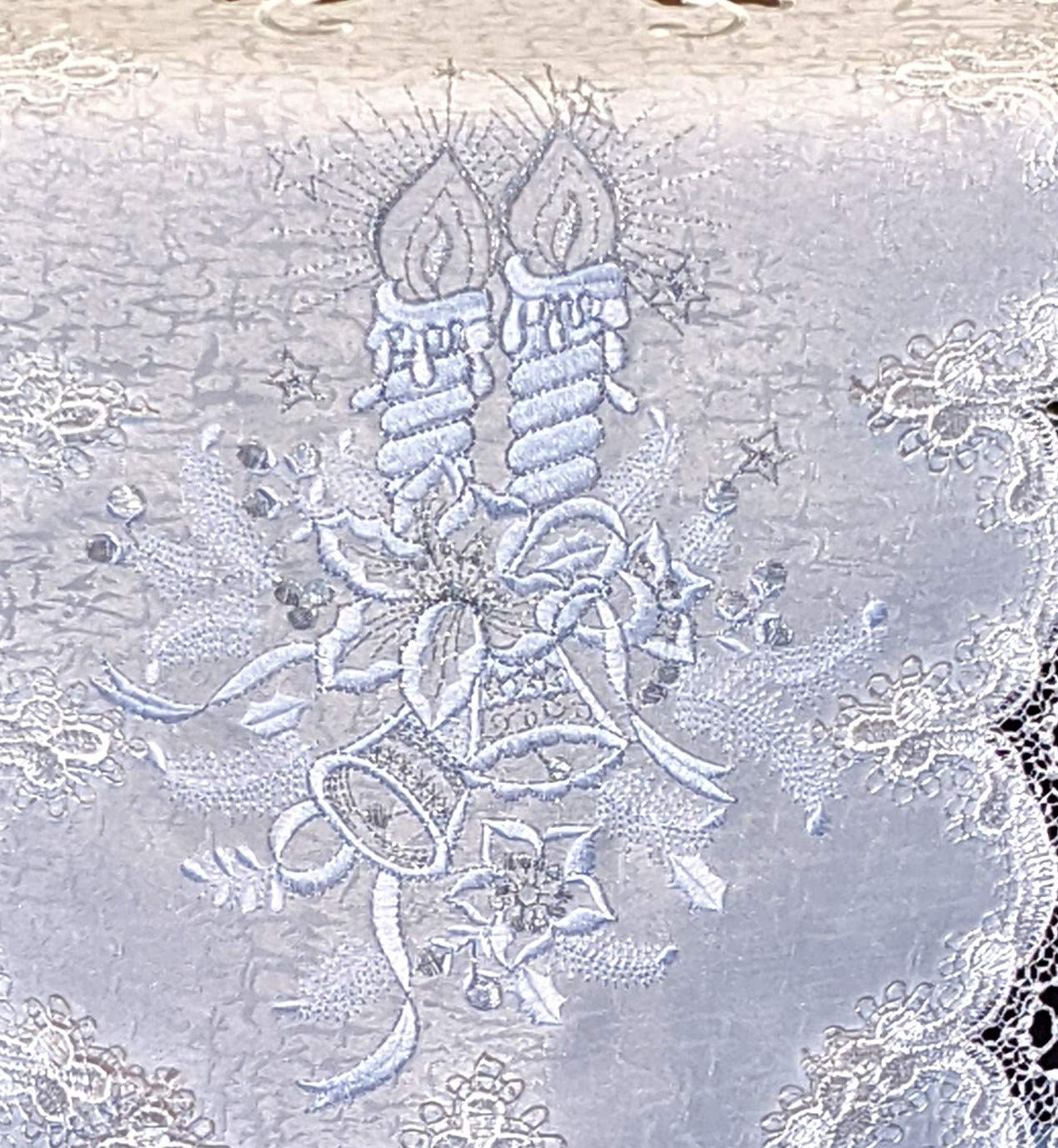 Antique White Christmas Doily Placemat Set - 28x14 Inch Lace Table Runner with White Candles Decor for Holiday Dining, Party, and Home Decor