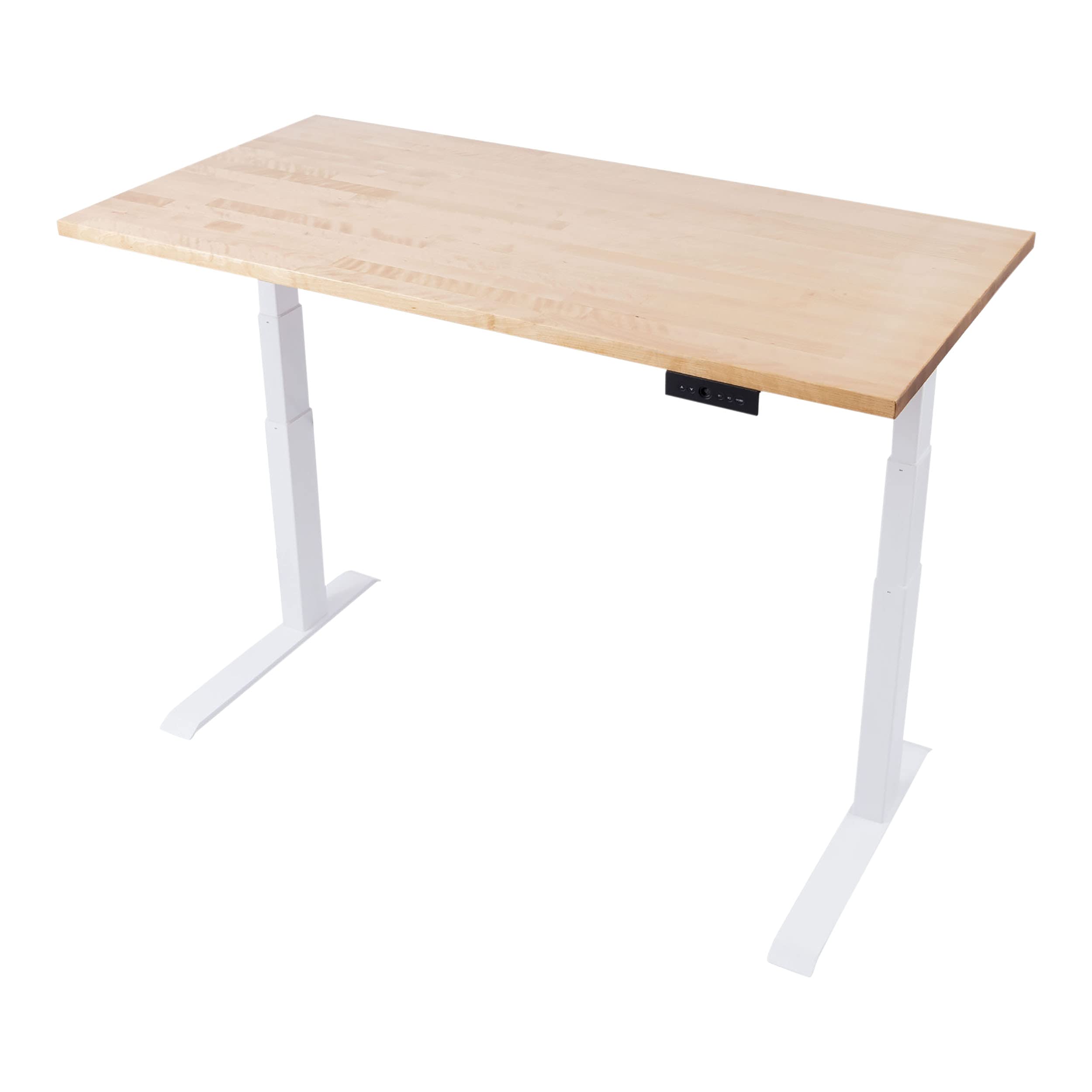 Premium Solid Wood Electric Standing Desk - Adjustable Height with Memory Presets, White Frame & Natural Birch Top, 60