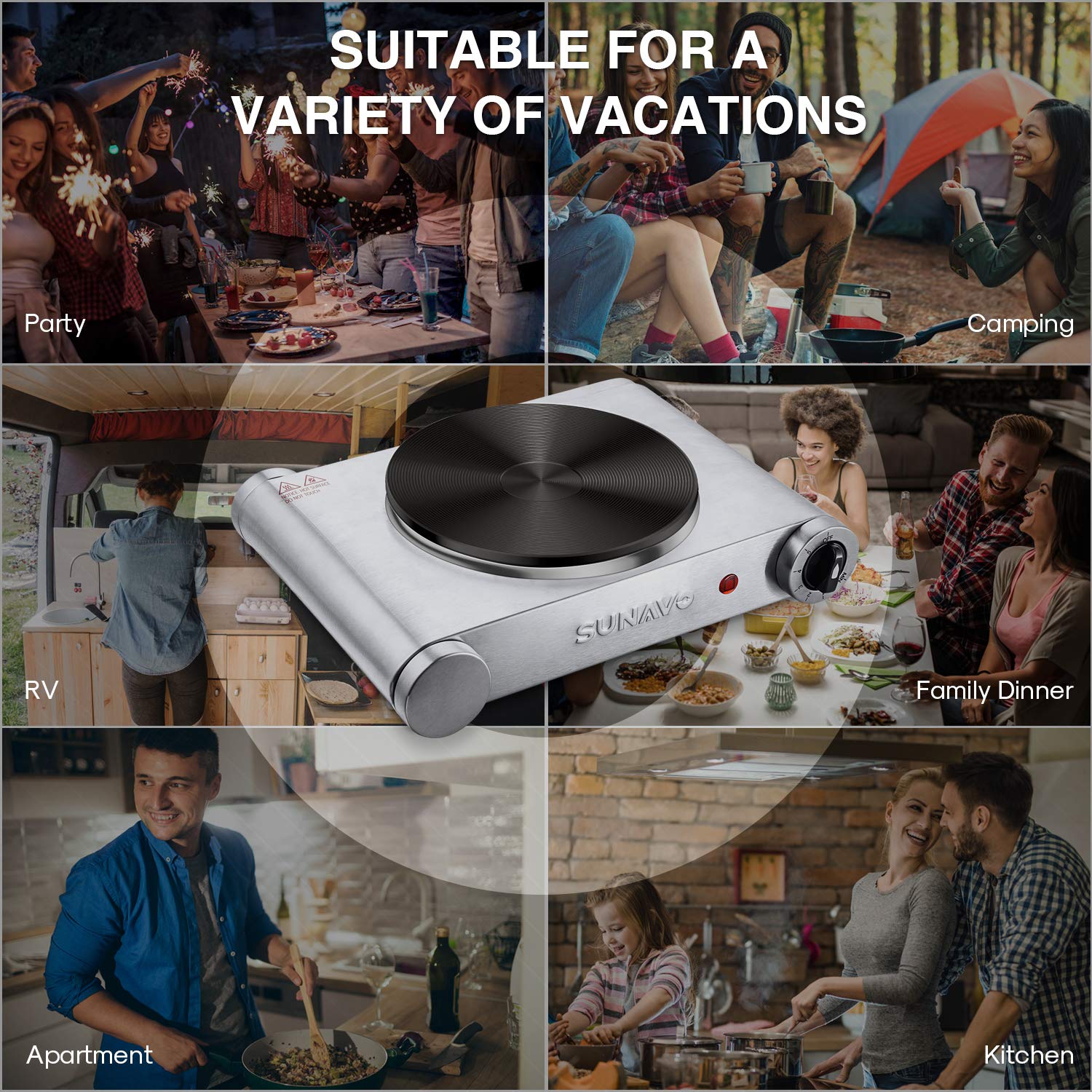 Portable Electric Single Burner Hot Plate - 1500W, 5 Power Levels, Cast Iron & Stainless Steel - Perfect for Dorms, Apartments, Office Cooking & Outdoor Use