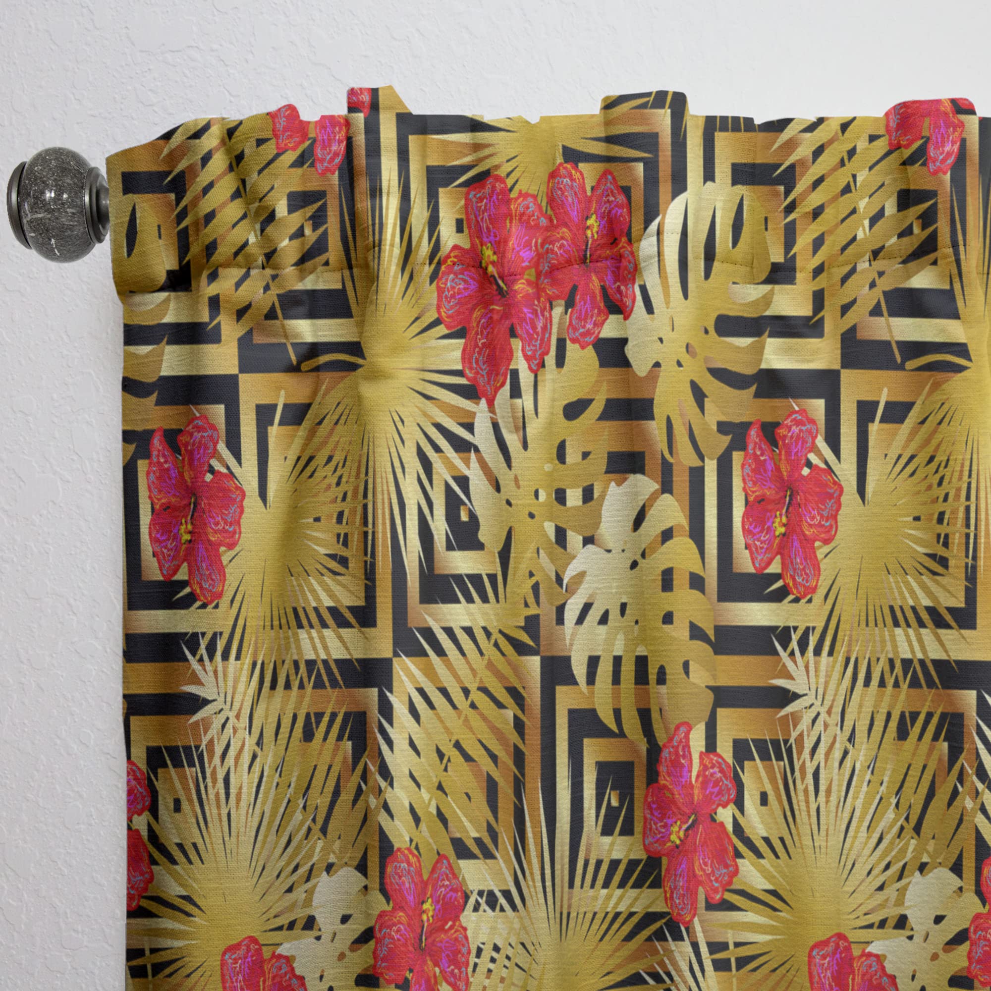 DesignQ Tropical Gold Luxury Pattern Thermal Insulated Curtains - Single Panel 52x108 - Elegant Drapes for Bedroom & Living Room - Perfect for Home Decor, Sun Blocking & Energy Saving