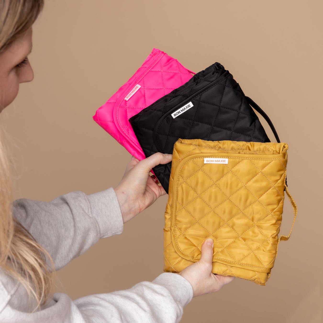 Quilted Baby Changing Mat with Nappy Clutch - Soft Tan Changing Pad for Diaper Bags, Travel & Nursery - Perfect for On-the-Go Parents