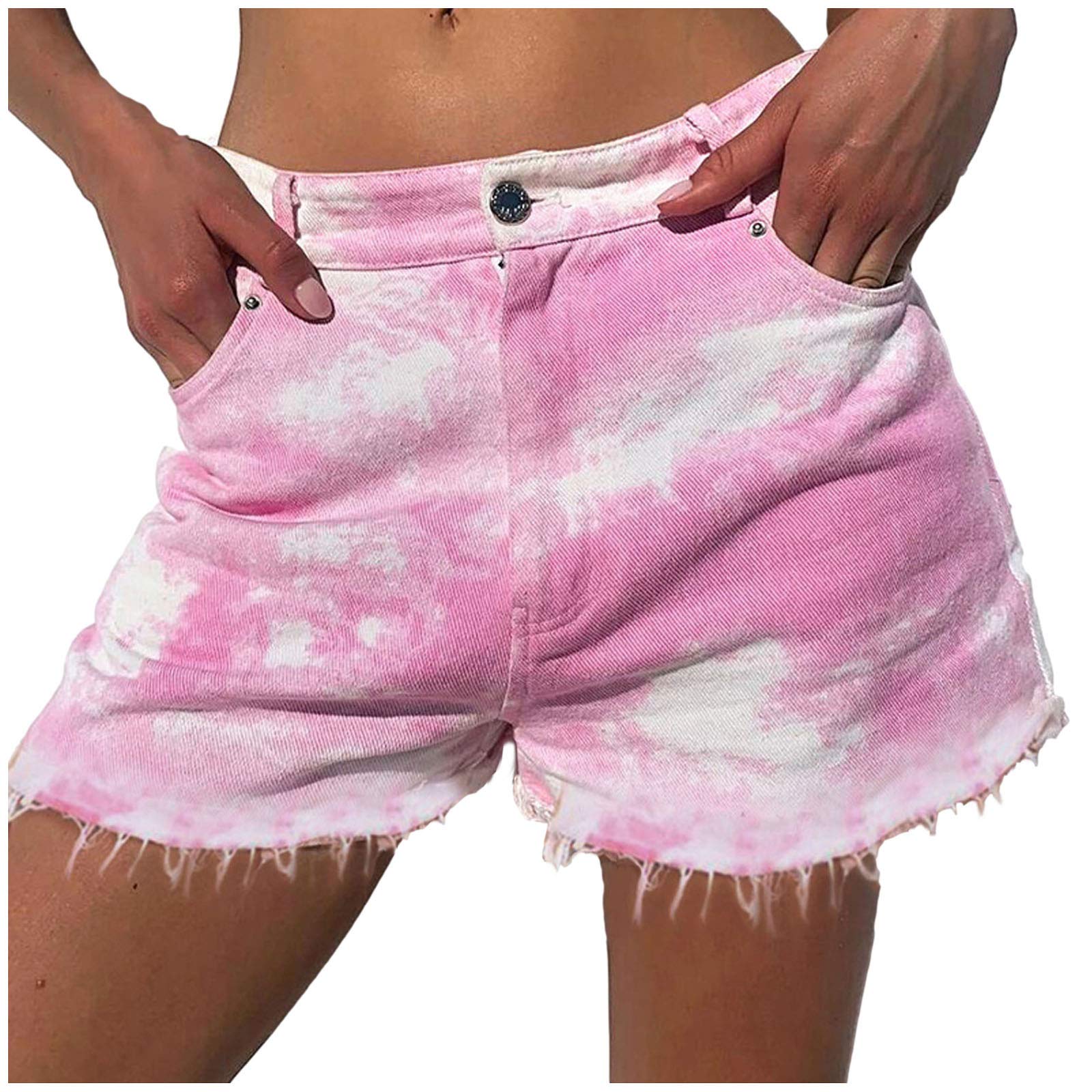 Women's High Waisted Tie Dye Denim Shorts - Stretchy Raw Ripped Jean Shorts for Casual Wear (Sizes S-2XL) | Perfect for Summer Outfits, Beach Vacations & Street Style Fashion