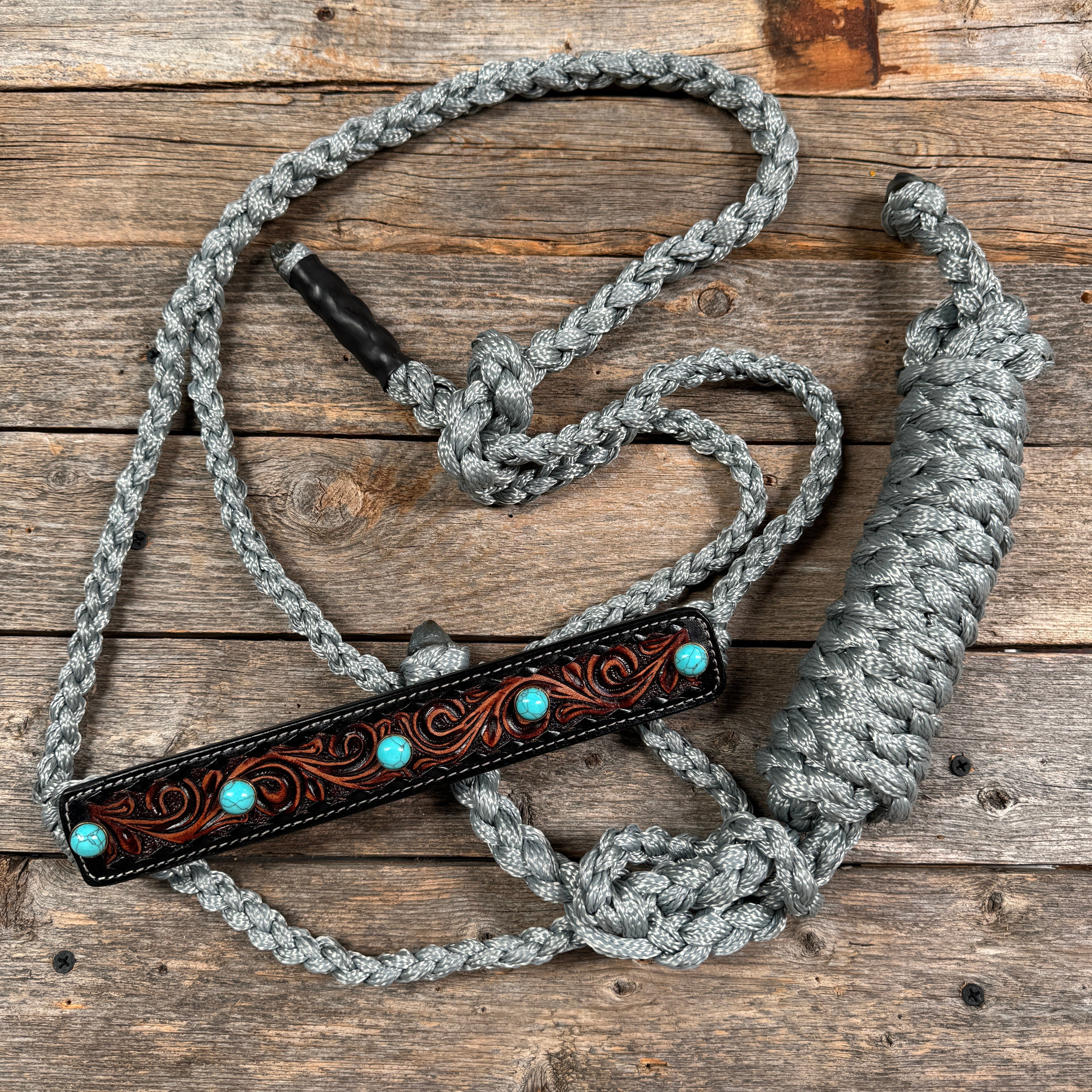 Premium Leather Mule Tape Halter with Turquoise Cabochon Conchos - Western Equestrian Headgear for Horses, Riding & Show Events