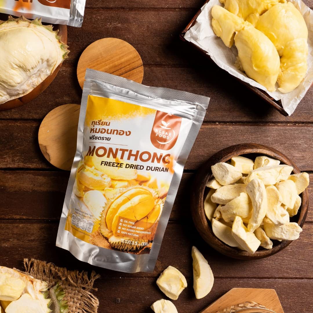 Premium Freeze Dried Durian 100% Natural - No Sugar Added, Real Fruit Snack, Crunchy & Delicious (3.5 oz) - Perfect for Healthy Snacking, Camping, Hiking & On-the-Go Nutrition