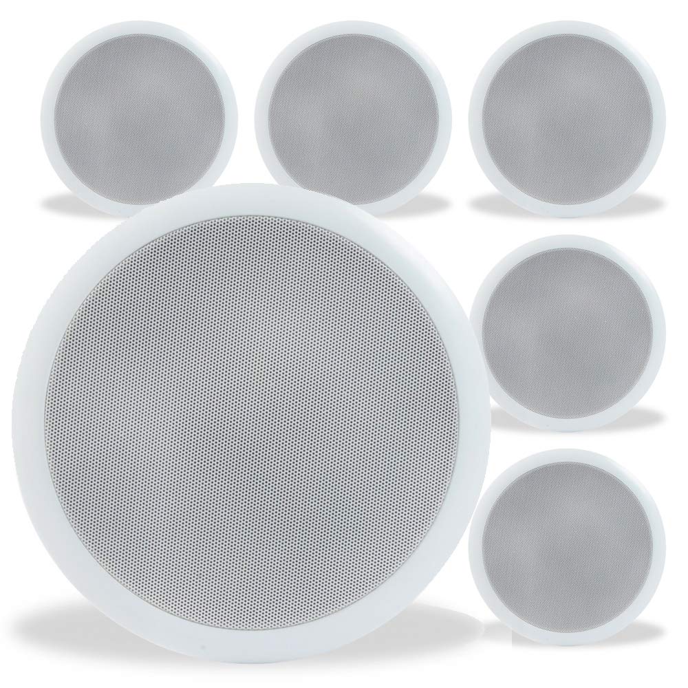 Power Dynamics CSPB6 Ceiling Speaker Set - 6x 6.5 Inch 100V Line Ceiling Speakers for Background Music & PA System - Ideal for Shops, Gyms, Schools, Cafés & Commercial Spaces - White ABS Finish