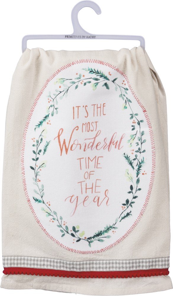 Primitives by Kathy Most Wonderful Time of the Year Christmas Dish Towel - Holiday Kitchen Accessories for Baking, Cooking & Festive Decor