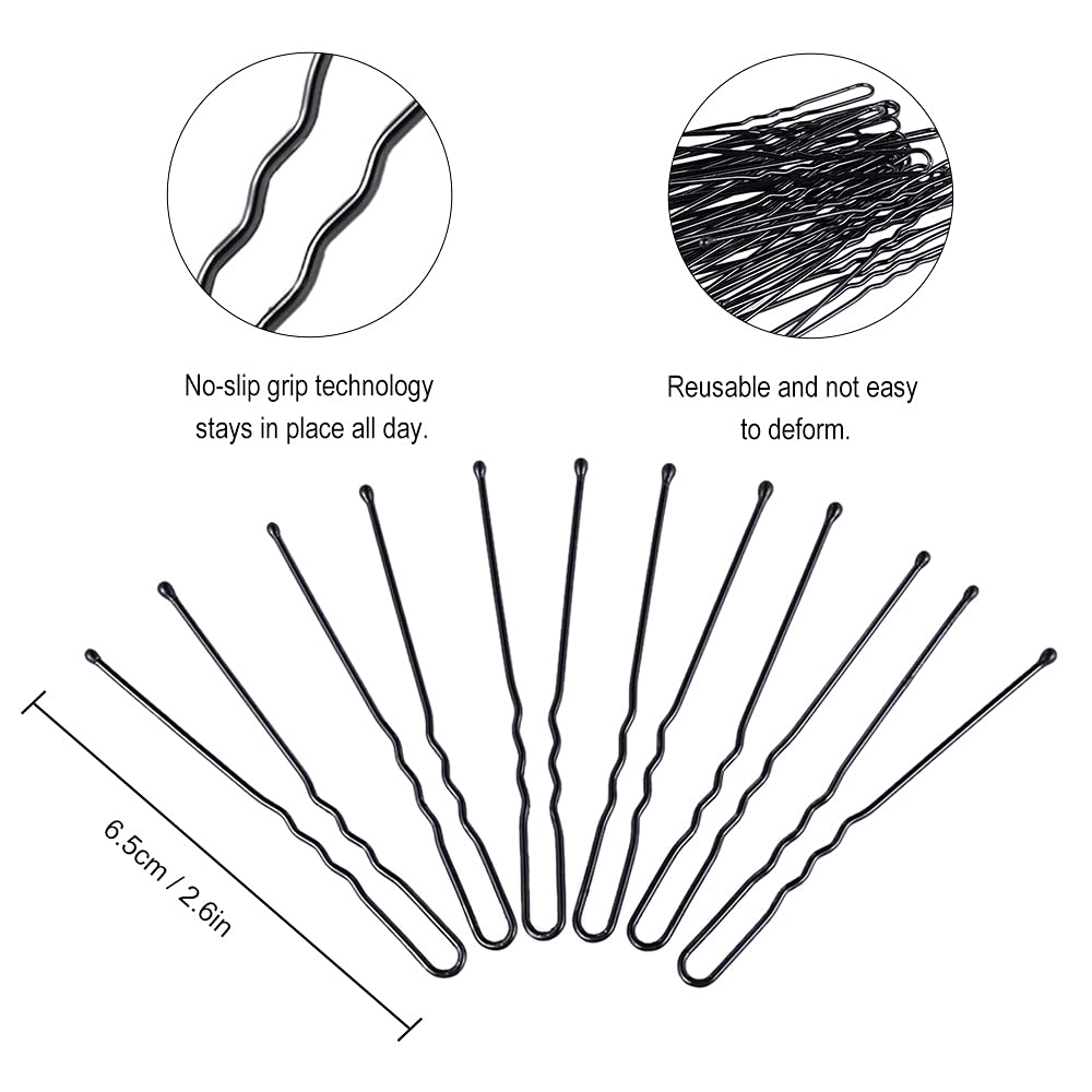 300Pcs U-Shape Bobby Pins - No Slip Grip Hair Clips for Women (6.5cm/2.56in) - Black Hair Accessories for Styling, Updos & Everyday Use - Layfoo