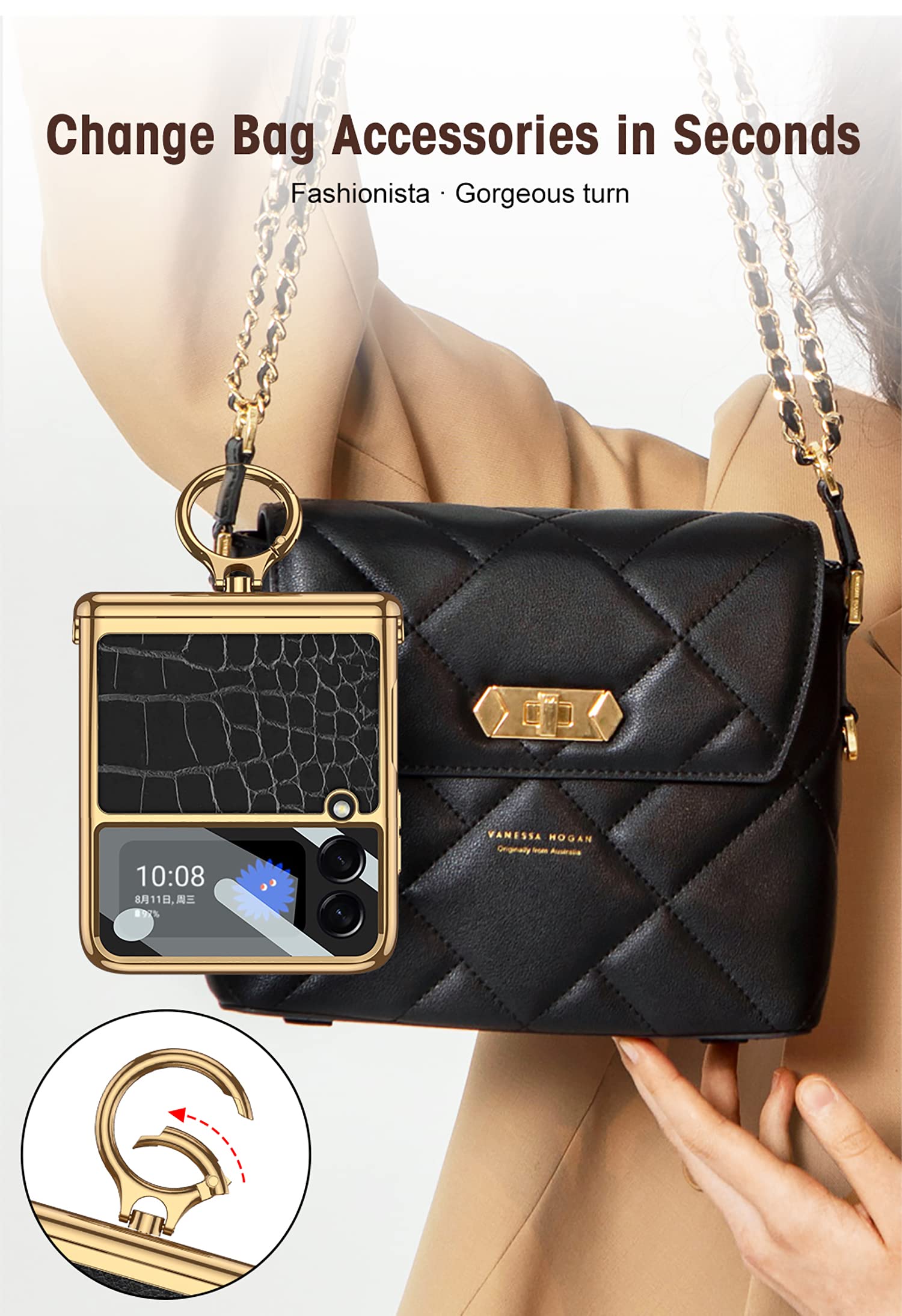 Premium Leather Magnetic Case for Samsung Galaxy Z Flip 3 - Luxury Crocodile Pattern, 360° Hinge Protection, Kickstand & Finger Ring Holder | Perfect for Work, Travel & Everyday Use