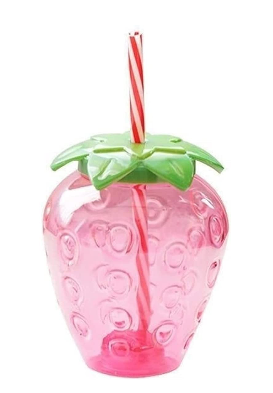 Strawberry Cartoon Water Bottle - BPA Free Plastic Sports Water Jug with Straw for Fitness, Gym, School & Outdoor Activities | Cute Portable Drinking Cup for Girls, Milk Tea & Powder Drinks (Strawberry Cup)