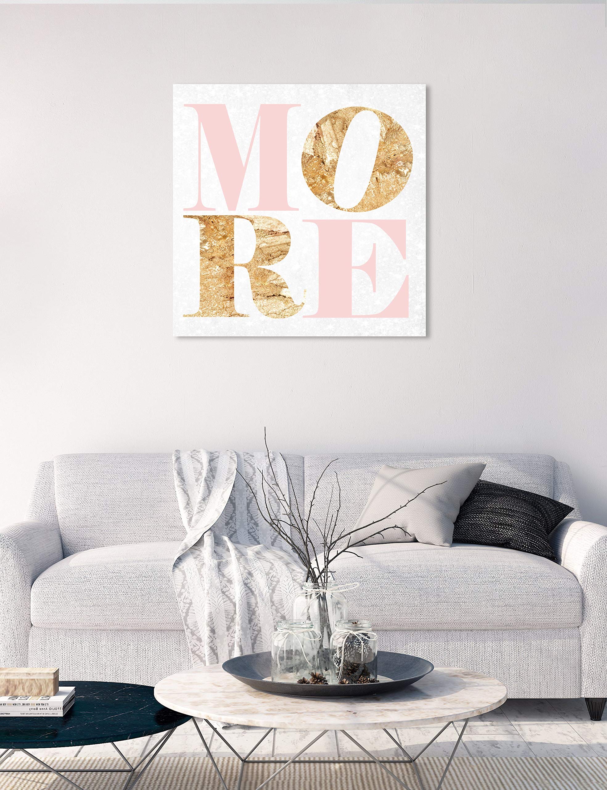 Oliver Gal Artist Co. Love More Romance Wall Art Canvas Print - 30x30 Inch Gold & Pink Typography Quote Home Decor - Perfect for Bedroom, Living Room & Wedding Gift