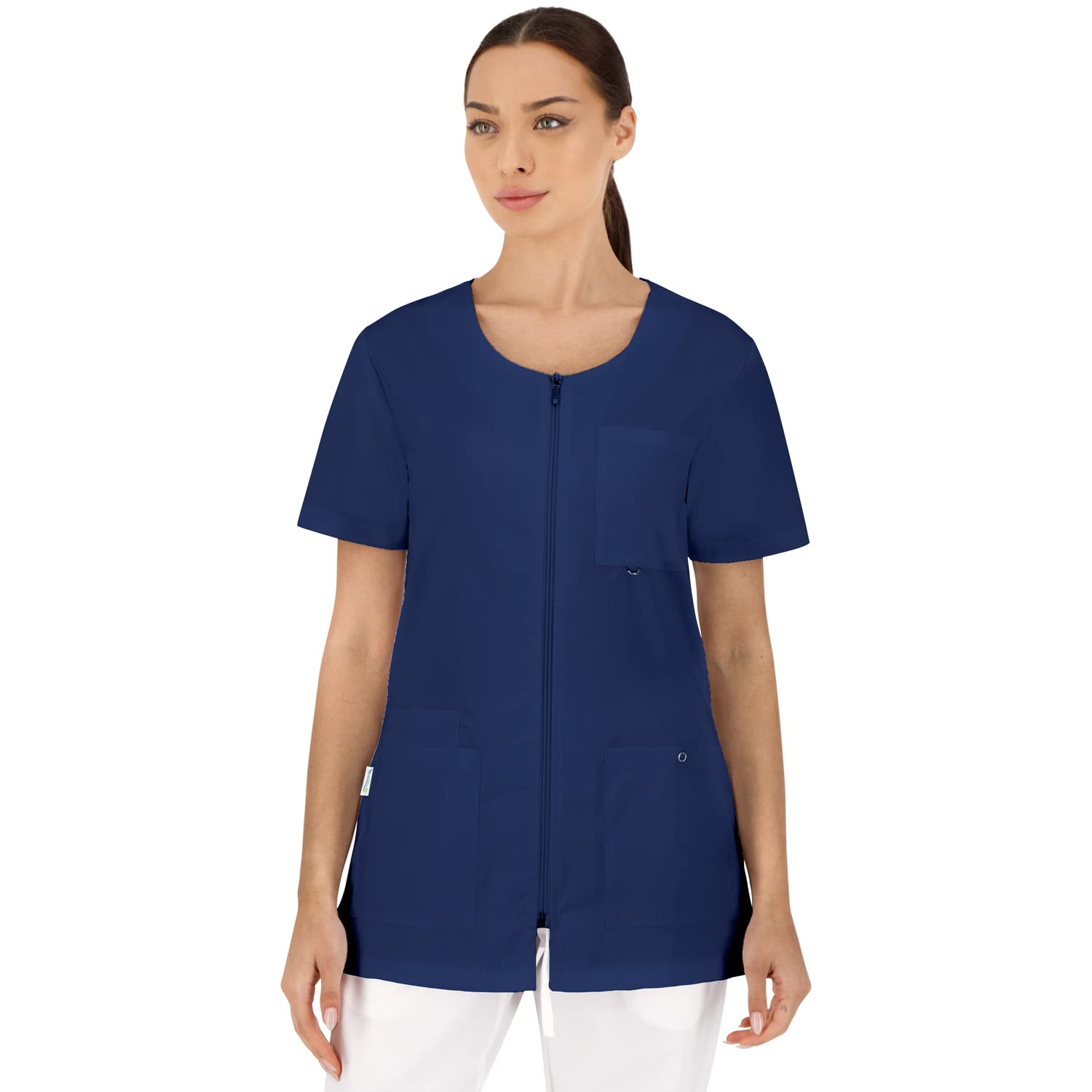 B-well Stella Women's Work Uniform Jacket with Zipper - Short Sleeve Nursing & Housekeeping Uniform for Women - Perfect for Nurses, Caregivers & Home Service Professionals