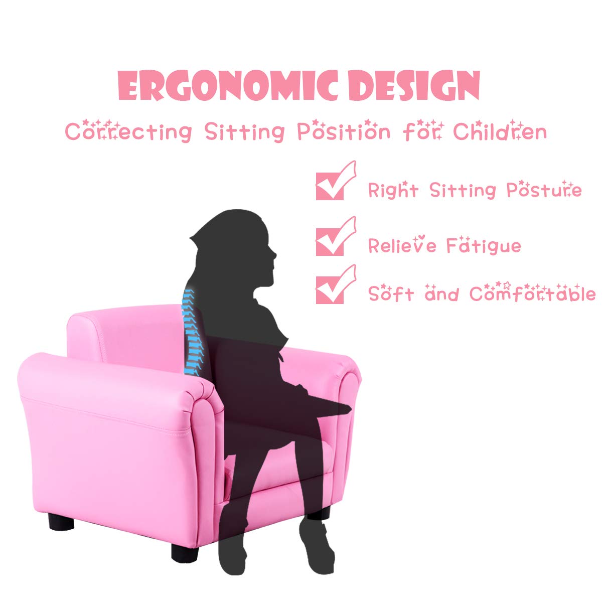 Costzon Kids Couch with Footstool - ASTM & CPSIA Certified Toddler Sofa, 100LBS Weight Capacity, Pink Armchair with Armrest & Backrest - Perfect for Playroom, Nursery, or as Birthday Gift for Baby Girls