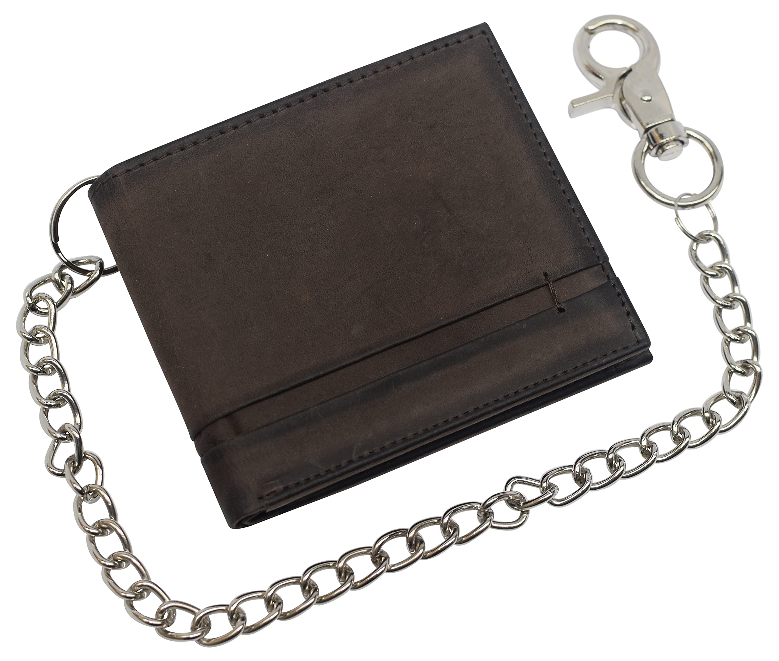 Genuine Leather RFID Blocking Biker Wallet for Men - Chain Bifold Flap Up ID Holder (Brown) - Perfect for Motorcycle Riders & Everyday Carry