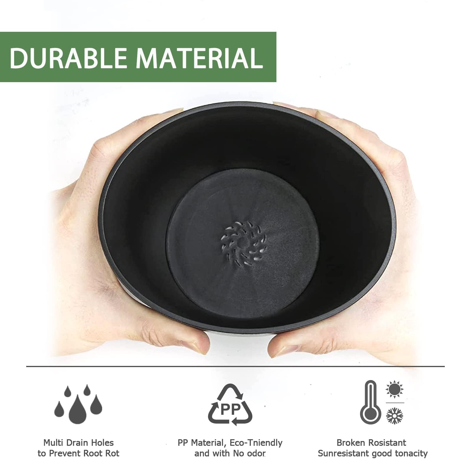 7 Inch Plastic Plant Pots Bulk 6 Pack - Indoor Outdoor Flower Planters with Drainage Holes & Saucers for House Plants, Succulents, Herbs - Perfect for Home Garden, Balcony Decor, Office Greenery