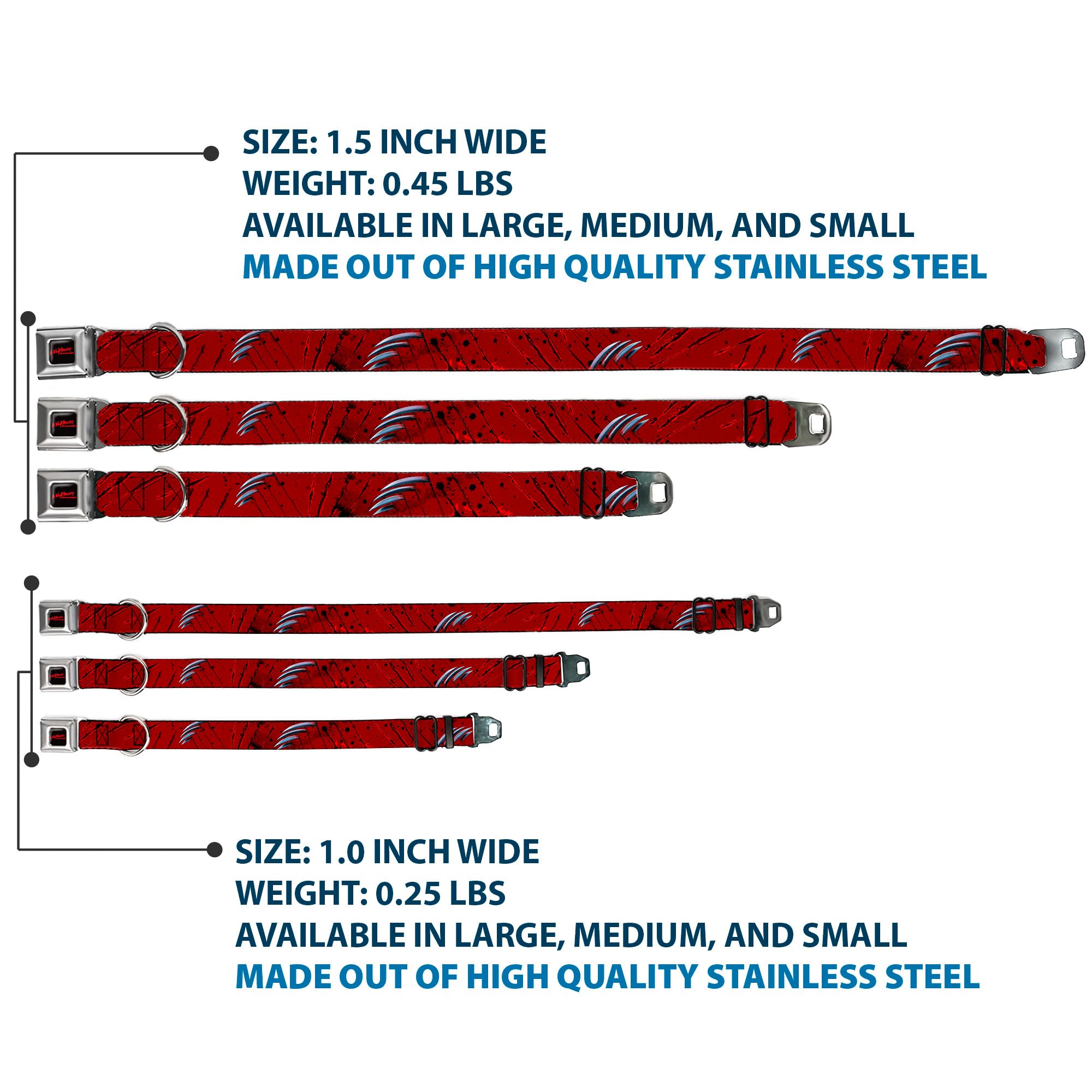 Nightmare on Elm Street Freddy Krueger Dog Collar - Red Horror Movie Pet Accessory with Seatbelt Buckle, 18-32 Inches Adjustable, 1.5