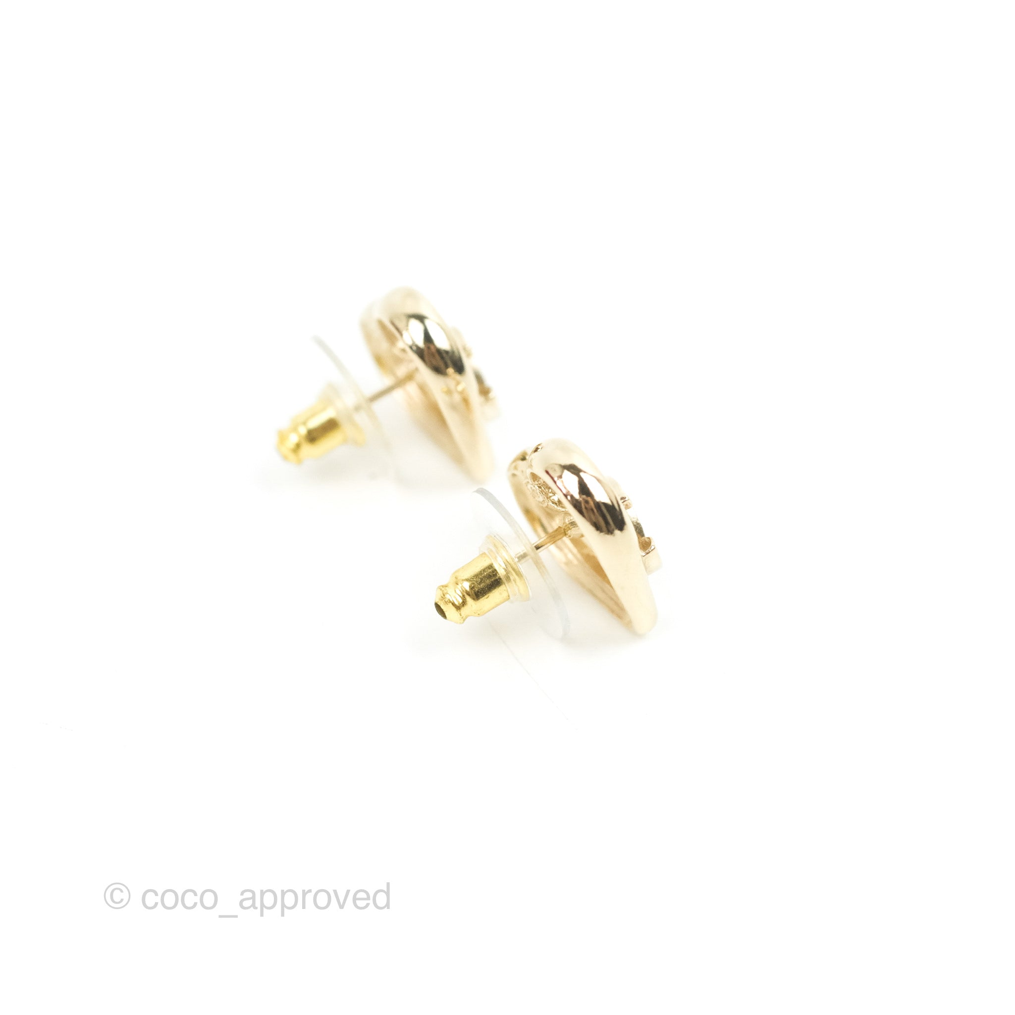 Chanel CC Crystal Heart Shape Earrings Gold Tone 23C - Elegant Fashion Jewelry for Women, Perfect for Parties, Weddings & Special Occasions
