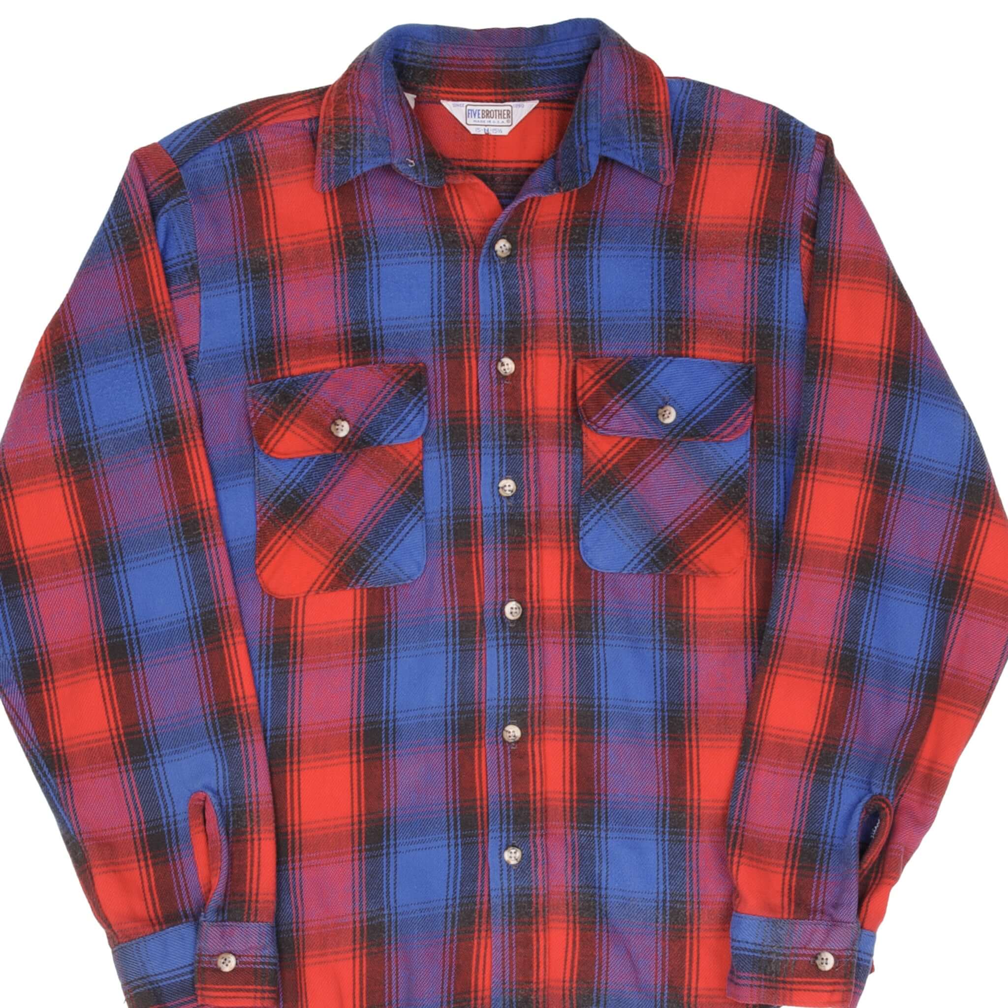 Vintage Five Brother Plaid Flannel Shirt - 1980s Retro Style, Medium Size, Made in USA - Perfect for Casual Outfits, Layering & Fall Fashion