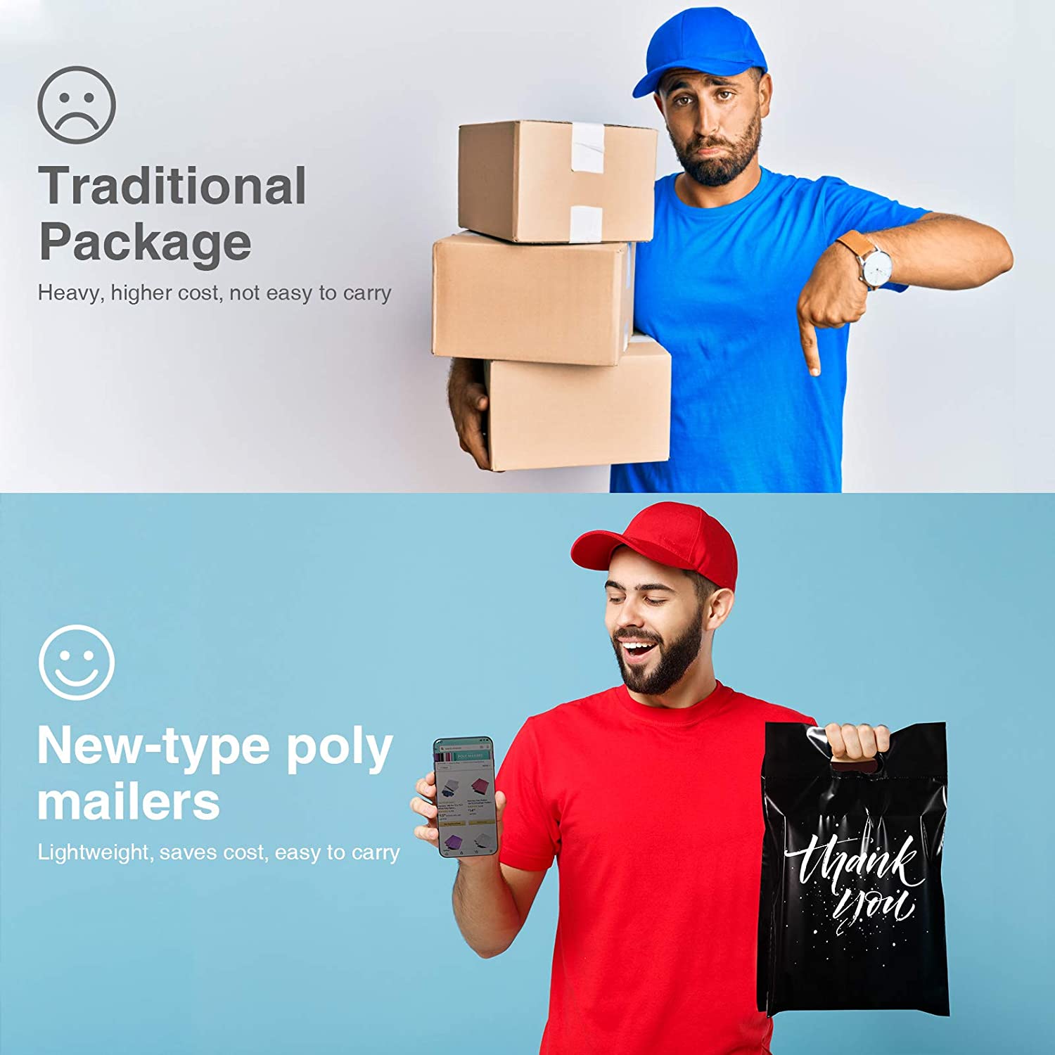 10x13 Inch Black Poly Mailer Shipping Bags with Handle - Waterproof Mailing Envelopes for Ecommerce, Clothing, Books & Small Packages - Perfect for Online Sellers, Amazon FBA & USPS Shipping