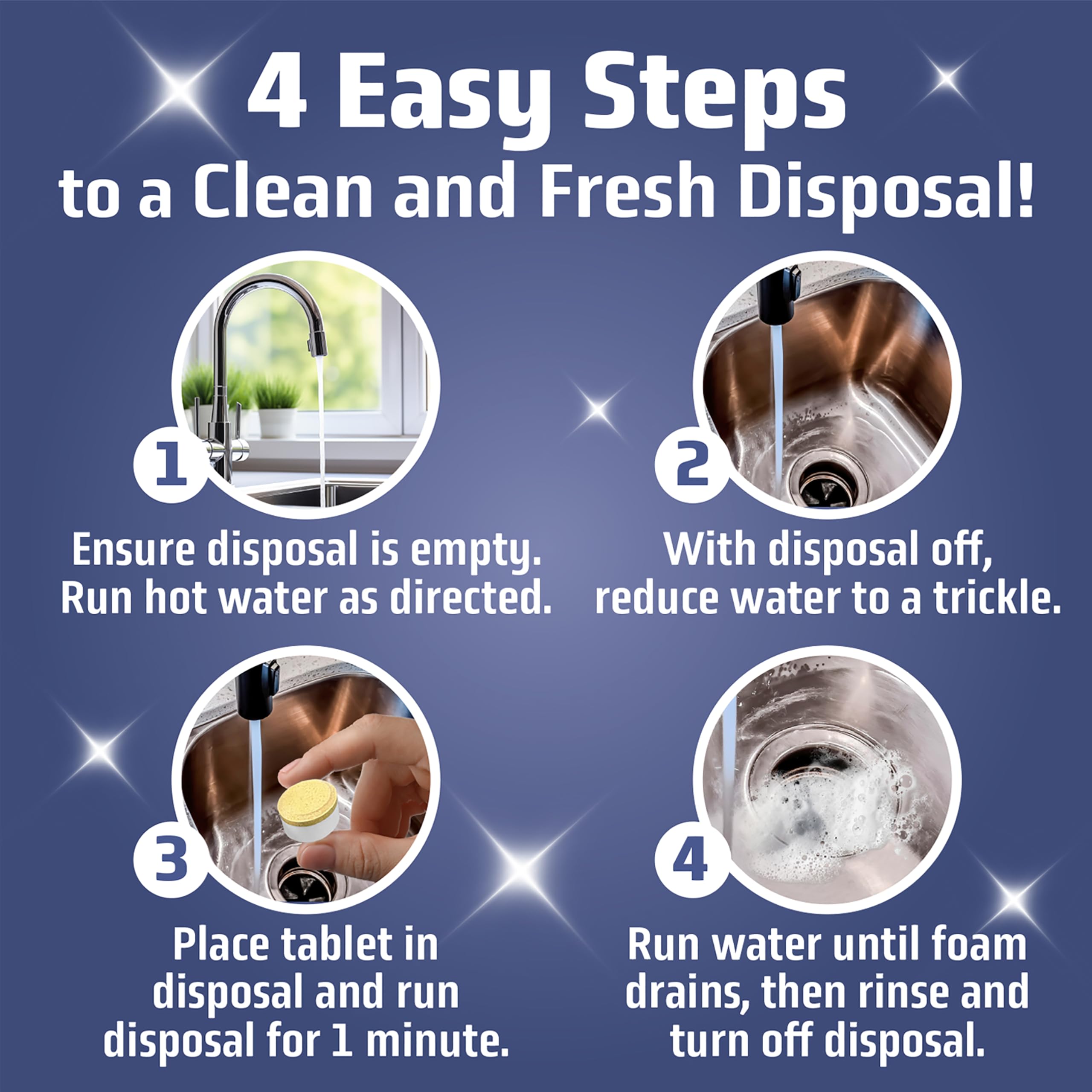 24 Pack Garbage Disposal Cleaner & Deodorizer Tablets - 1 Year Supply | Septic Safe Foaming Sink Cleaner | Lemon Scent for Odor Removal | Perfect for Kitchen Maintenance & Septic System Care