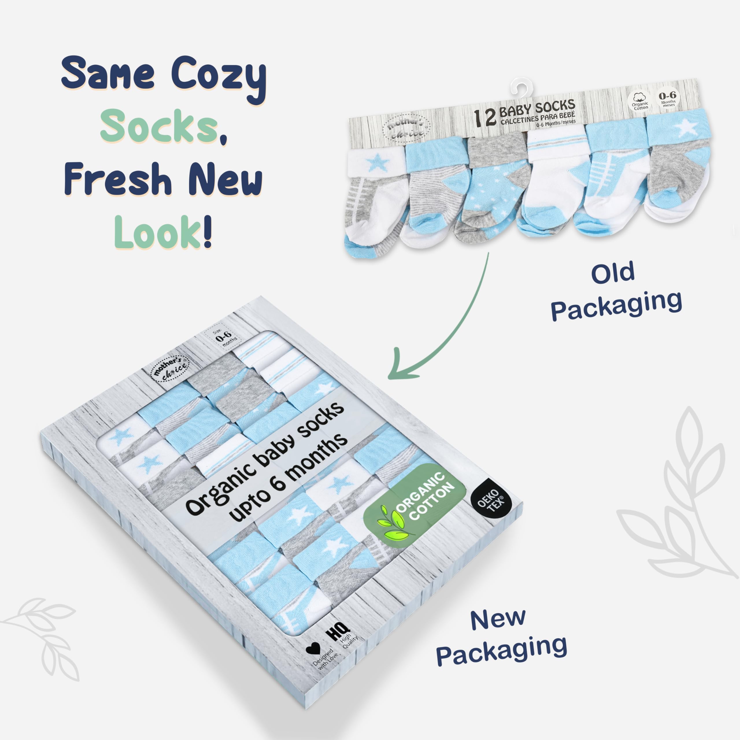 Organic Cotton Baby Socks for Newborns 0-6 Months | 12 Pairs Soft Hypoallergenic Unisex Infant Socks | Perfect Baby Shower Gift Set (Blue, Gray, White) | Ideal for Daily Wear, Playtime & Photo Shoots