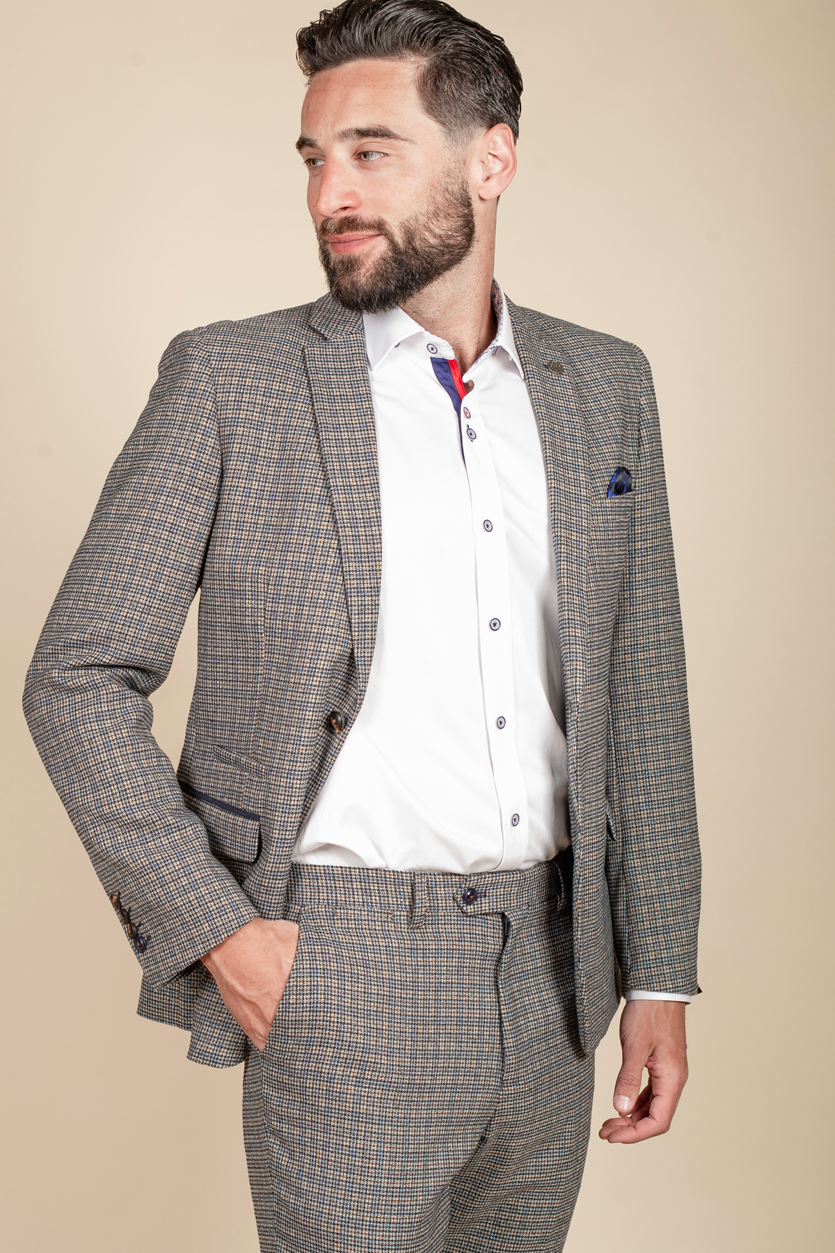 Hardwick Navy Tan Tweed Check Blazer for Men - Classic Slim Fit Jacket for Business, Office, and Formal Occasions