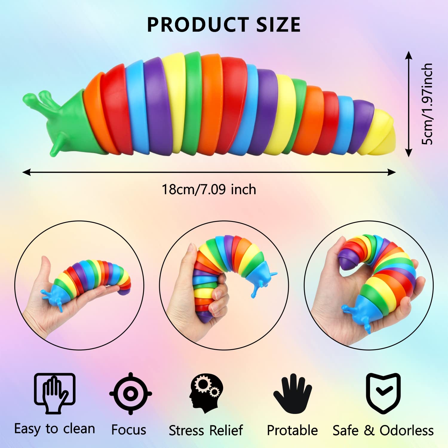 SoulLife 4 Pack Caterpillar Sensory Fidget Toys - Stress Relief & Anxiety Toys for Kids with Autism, ADHD - Bulk Sensory Slug & Snail Fidget Pack for Classroom, Home & Travel Use