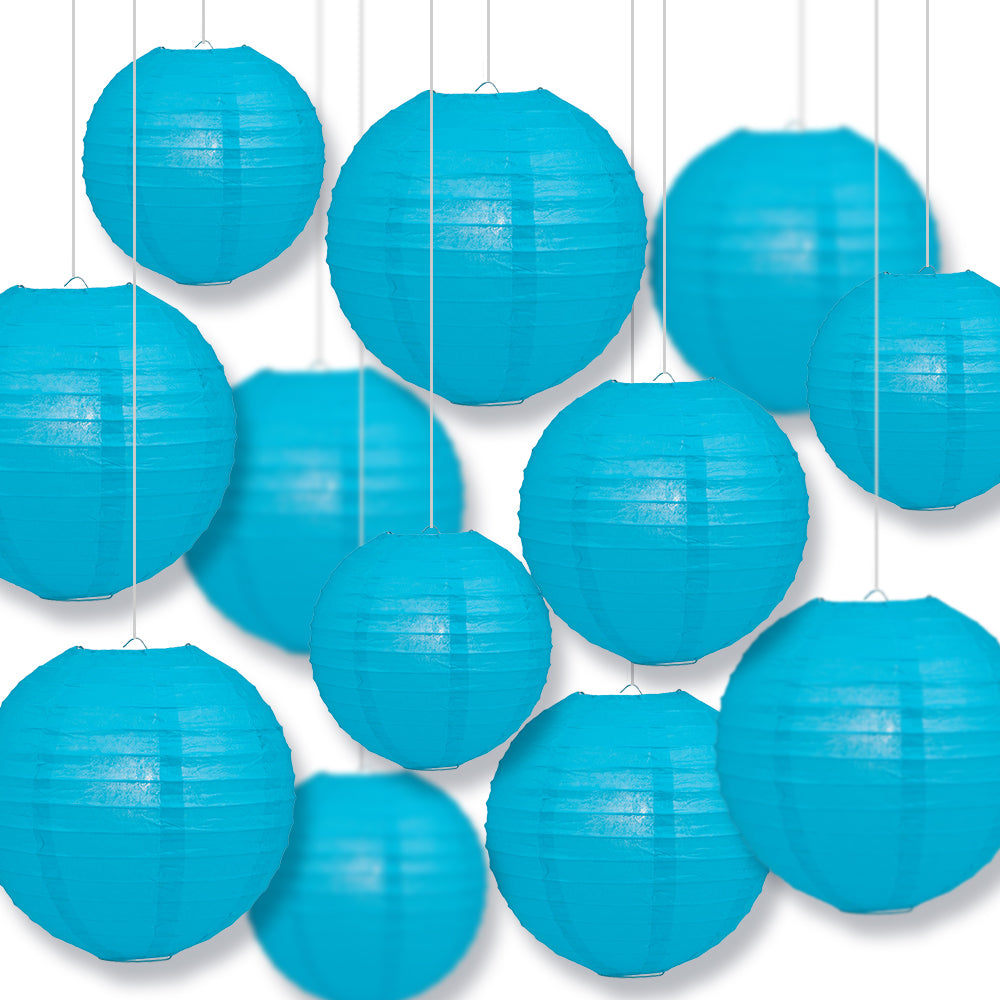 12-Piece Turquoise Paper Lantern Set - 12/10/8 Inch Hanging Party Decorations for Wedding, Birthday, Festival & Home Decoration