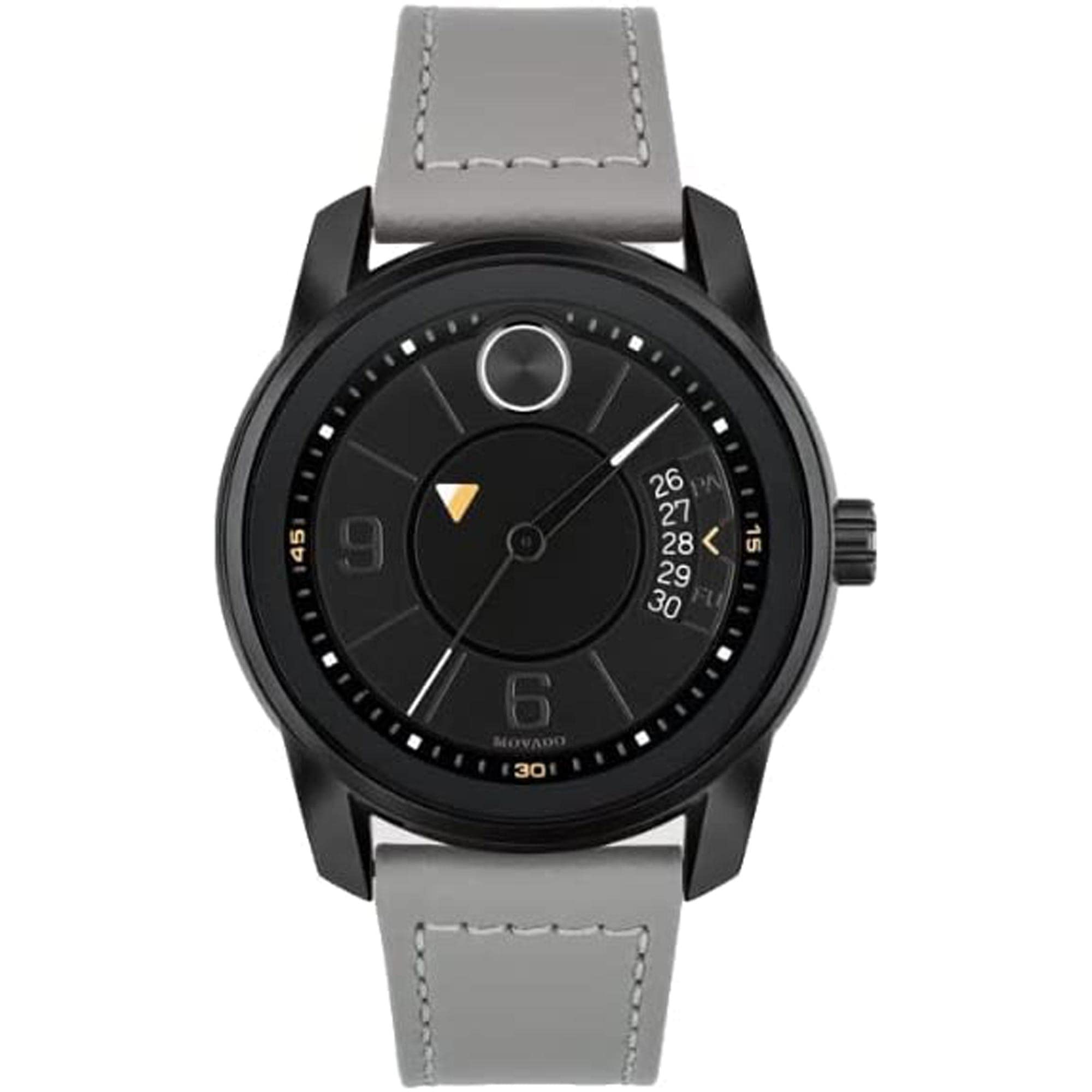 Movado Bold 3600695 Men's Watch - 42mm Black Dial with Grey Leather Strap | Premium Swiss Timepiece for Business, Formal Events & Everyday Wear
