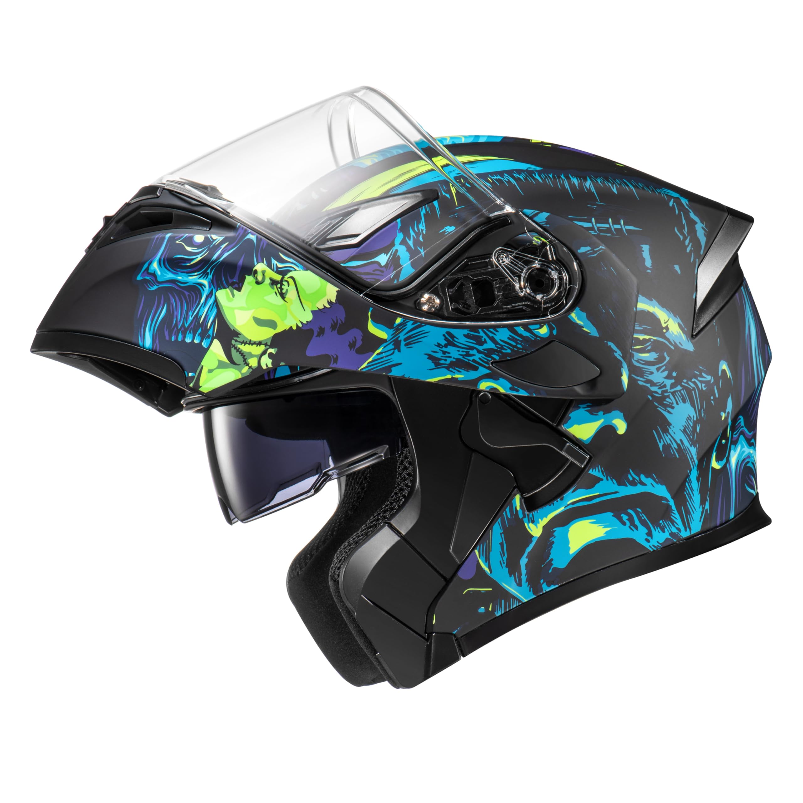 DOT Certified Motorcycle Dual Visor Flip Up Modular Full Face Helmet - Lightweight & Comfortable for Street Riding, Touring, and Commuting