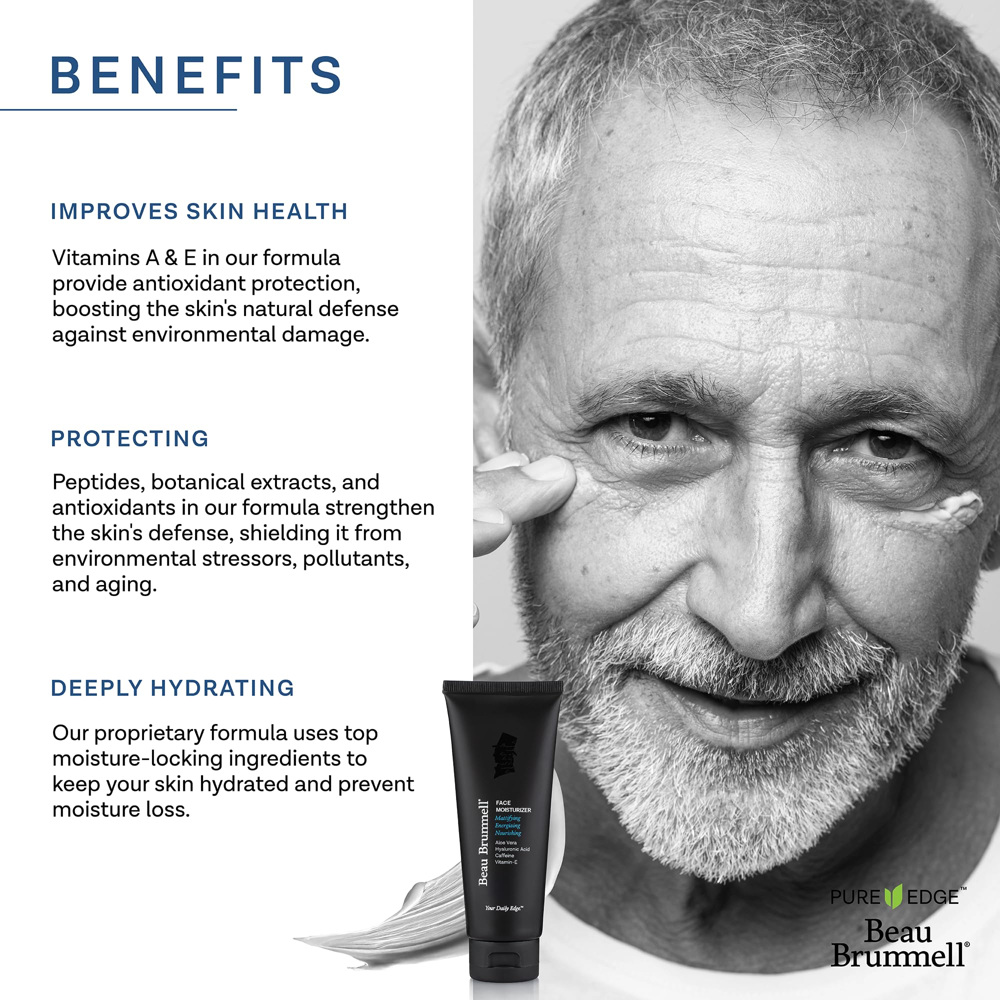 Beau Brummell Men's Facial Moisturizer - Energizing Daily Face Cream for Men with Hydrating Formula - 4 fl. oz. - Perfect for Morning Skincare Routine & Post-Shave Soothing