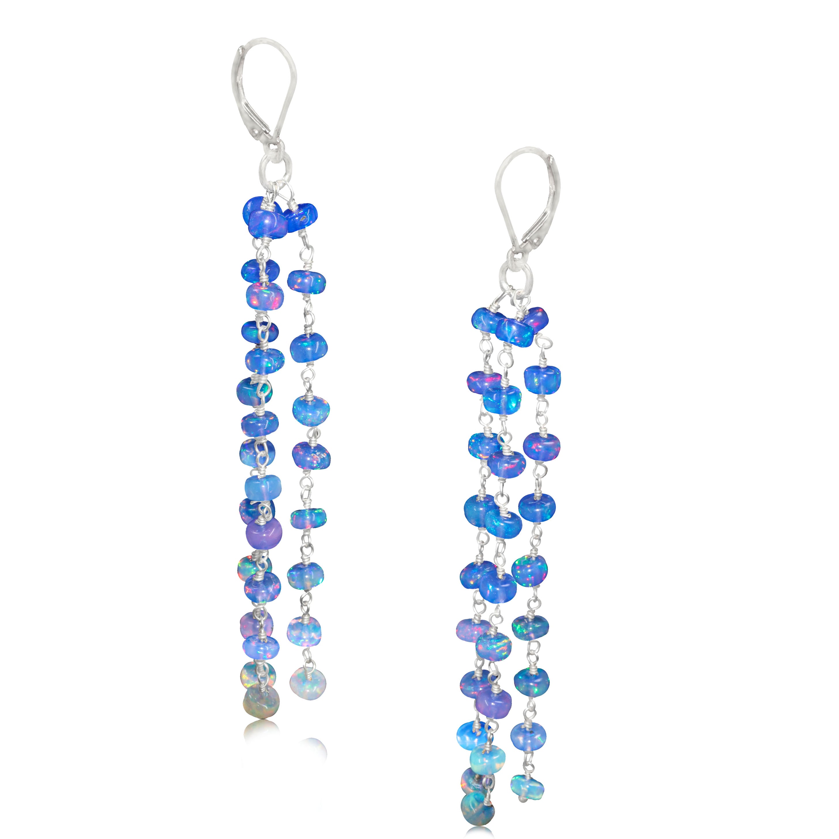 Natural Blue Opal 3 Line Dangle Drop Handmade Earrings for Women | Boho Chic Jewelry | Gift for Her | Perfect for Weddings, Parties & Special Occasions