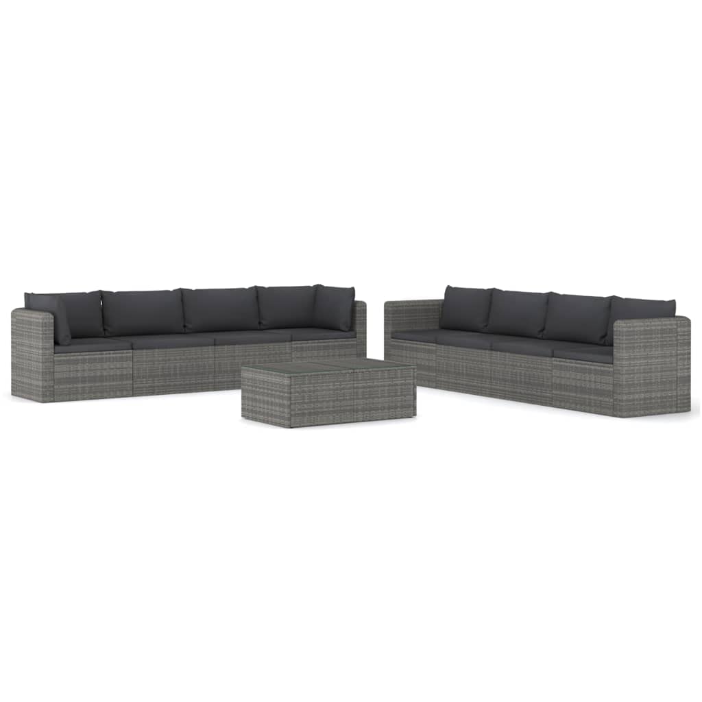 9-Piece Unfade Memory Patio Lounge Set - Gray Poly Rattan Outdoor Furniture with Cushions for Backyard, Porch, Bistro & Yard | Perfect for Relaxing, Entertaining & Outdoor Conversations