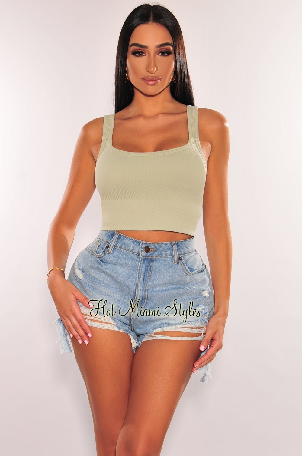 Dusty Sage Seamless Ribbed Tank Top for Women - Soft Stretchy Casual Summer Tops - Perfect for Yoga, Beach & Everyday Wear