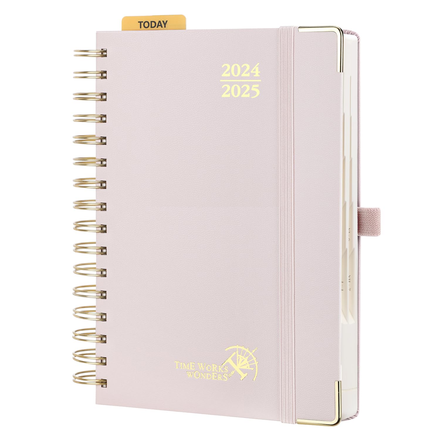 POPRUN 2024-2025 Academic Planner - A5 Spiral Hardcover Daily Diary with Monthly Tabs (August 2024-July 2025), Day per Page Organization, Light Pink - Perfect for Students, Teachers & Office Professionals